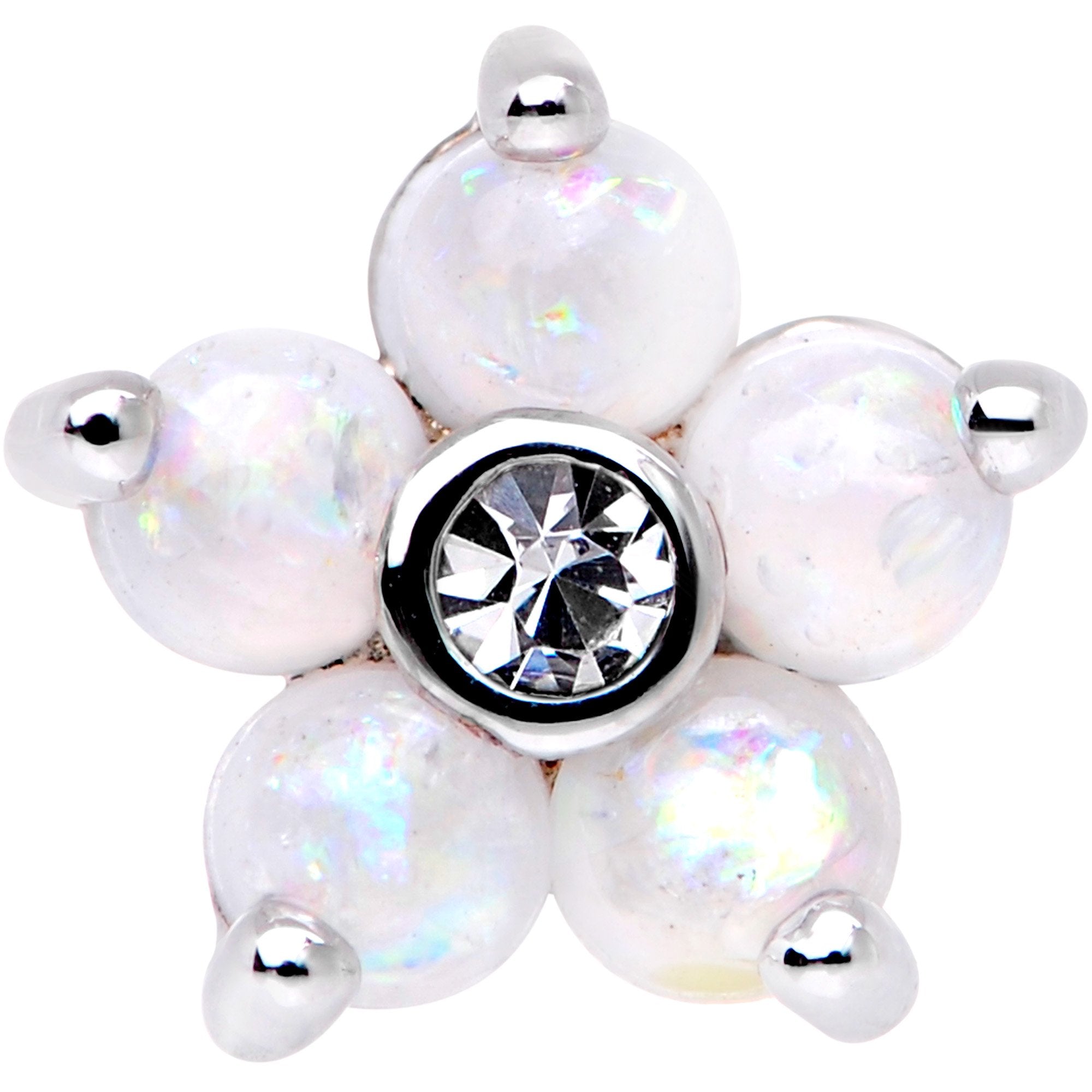 16 Gauge 1/4 White Faux Opal CZ Flower Cartilage Tragus