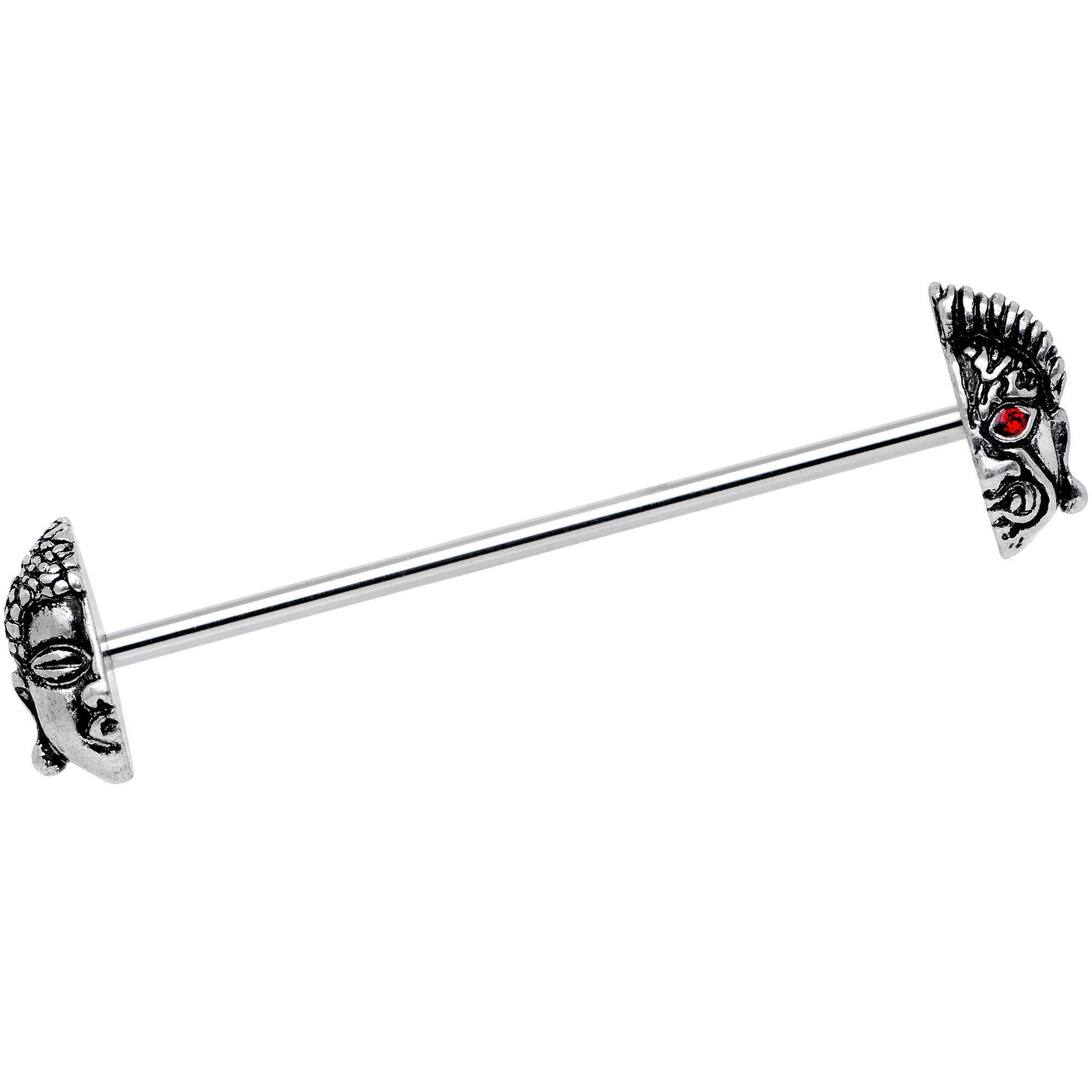 Red CZ Gem Android Buddha Industrial Barbell 38mm