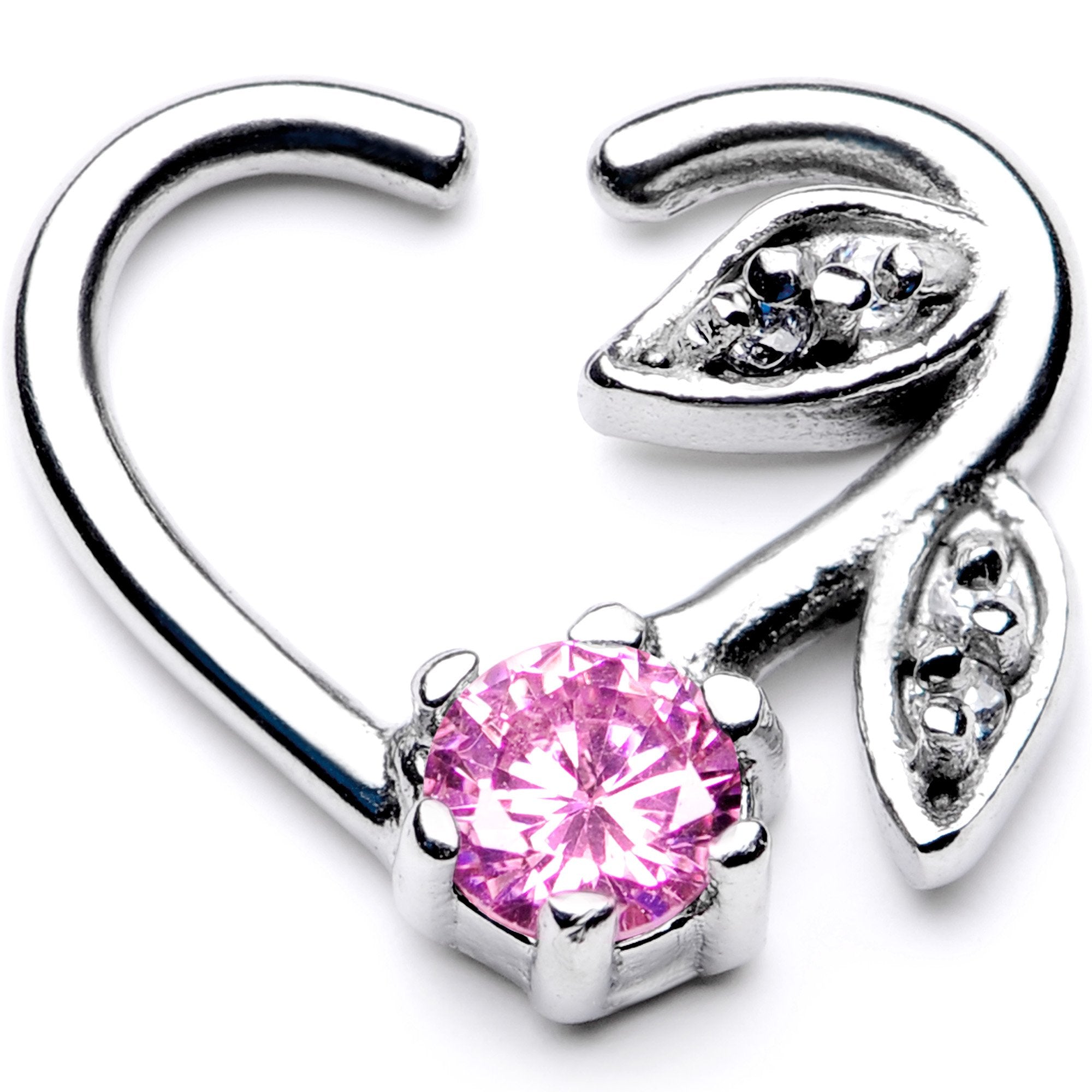 16 Gauge 3/8 Pink CZ Gem A Rose Flower is a Rose Flower Left Heart Closure Ring