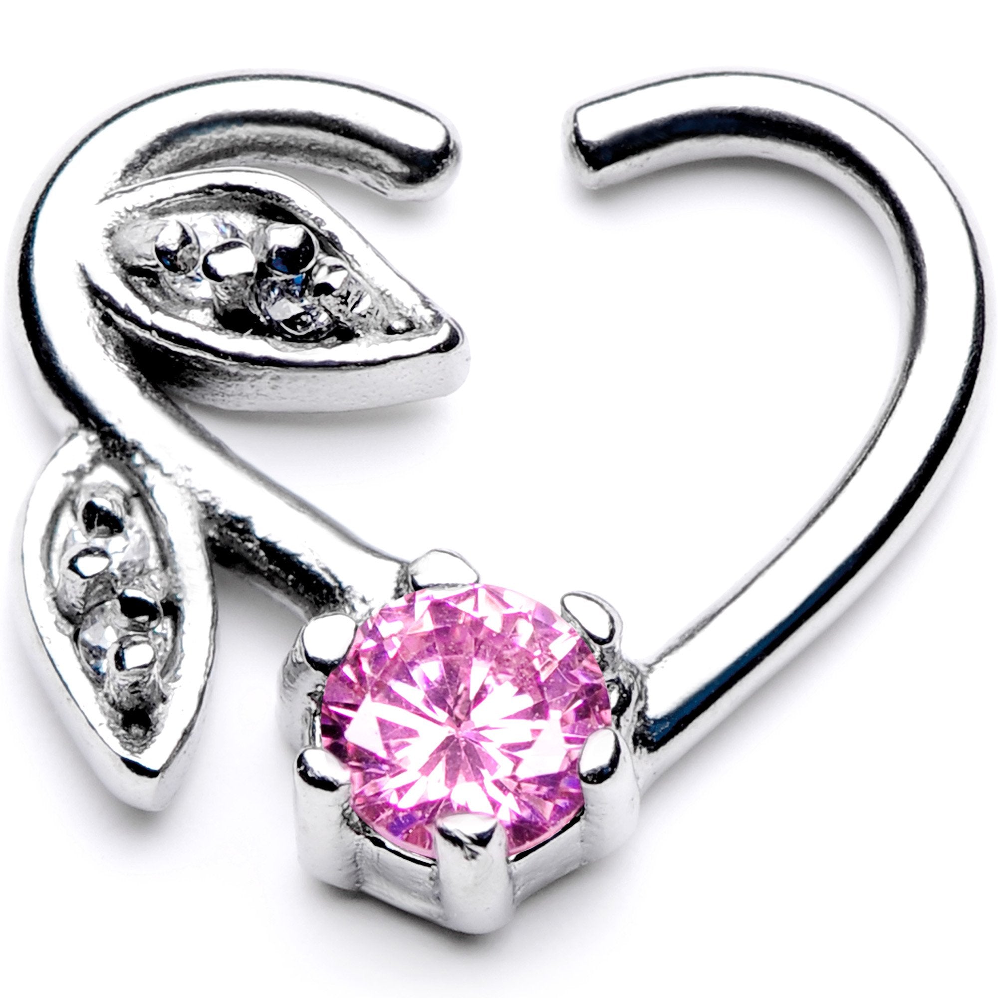 16 Gauge 3/8 Pink CZ Gem A Rose Flower is a Rose Flower Right Heart Closure Ring