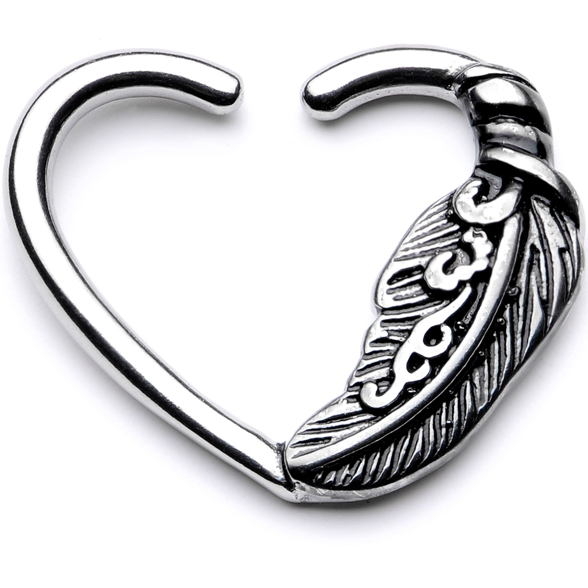 16 Gauge 3/8 Feather Love Left Heart Closure Ring