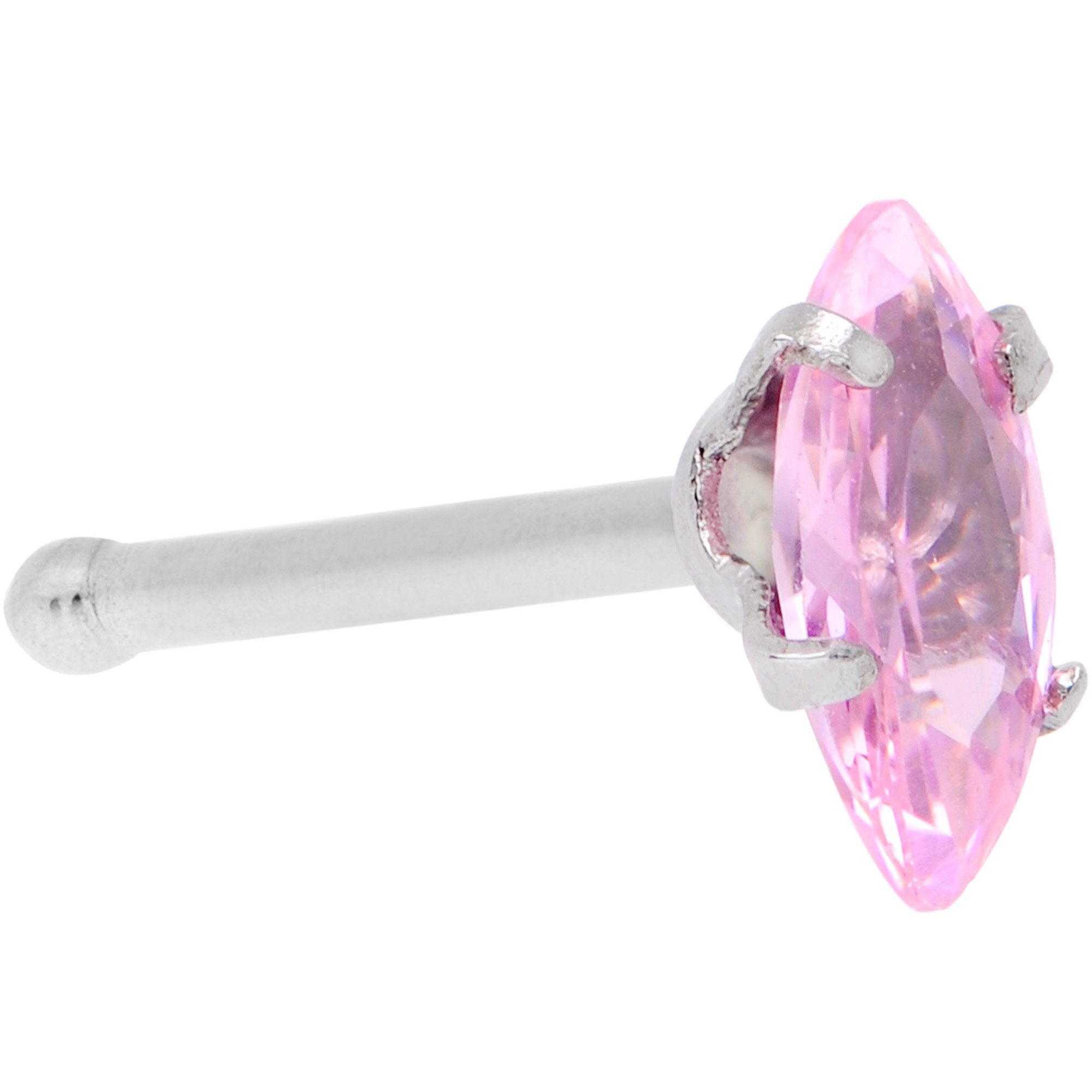 20 Gauge 1/4 Pink CZ Gem Ellipse Nose Bone