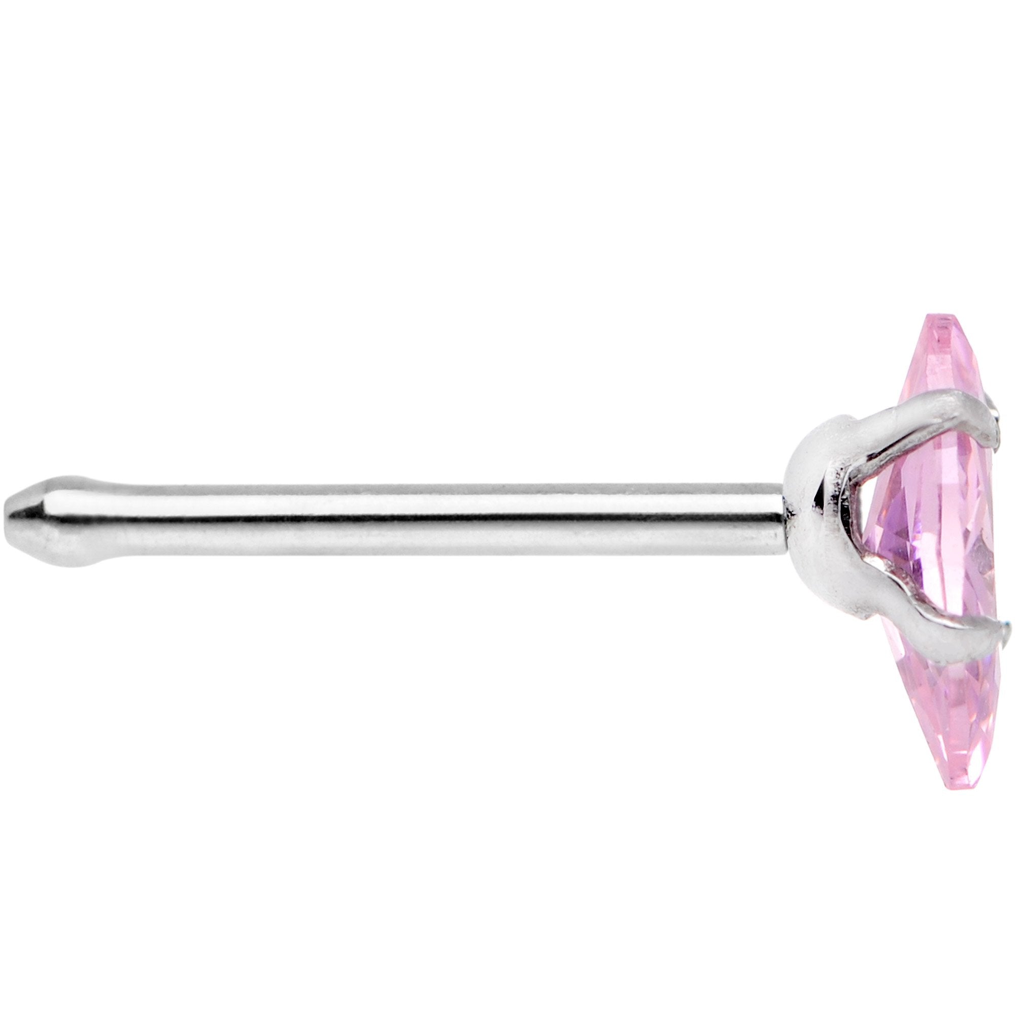 20 Gauge 1/4 Pink CZ Gem Ellipse Nose Bone