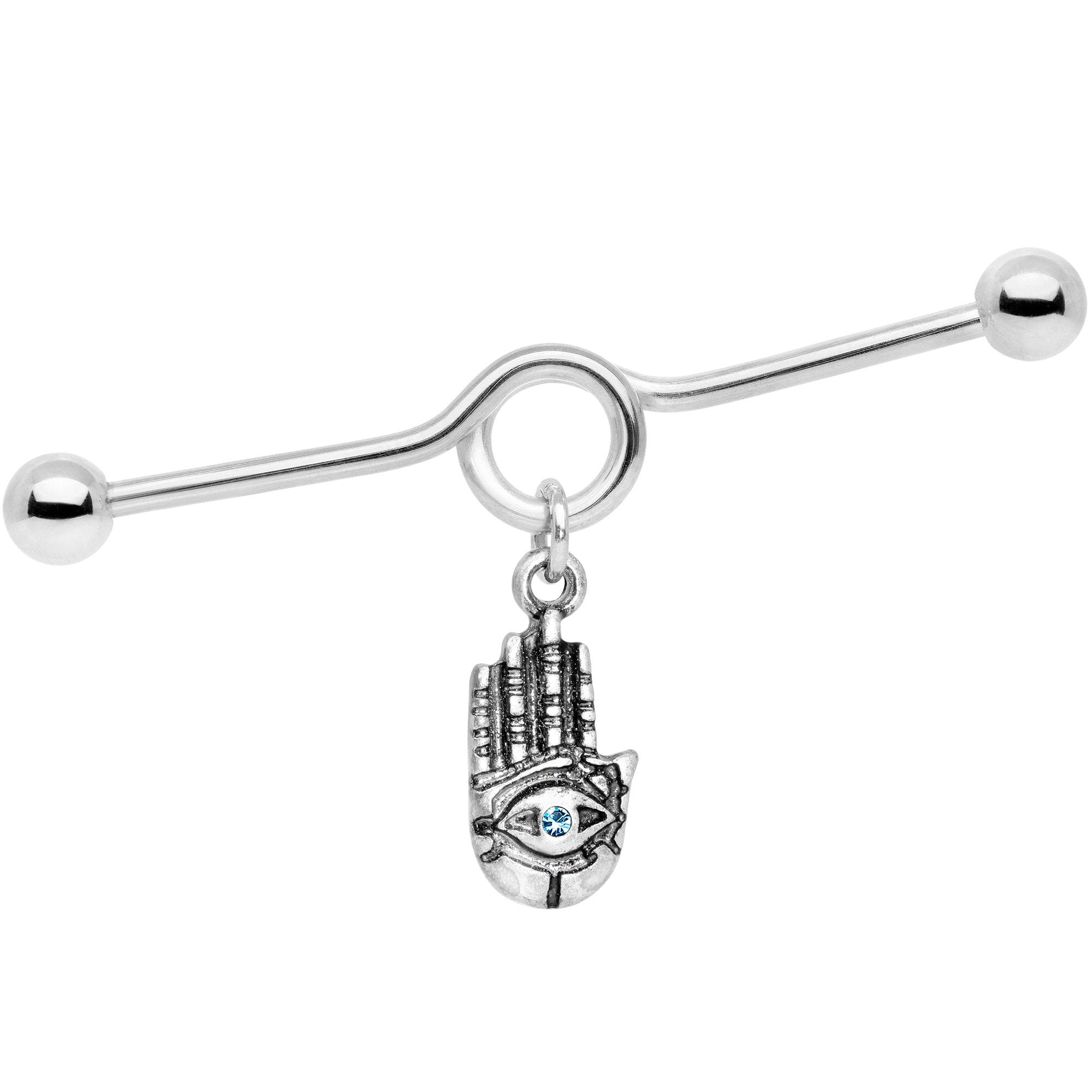 Aqua Gem Hamsa Eye Industrial Barbell 38mm