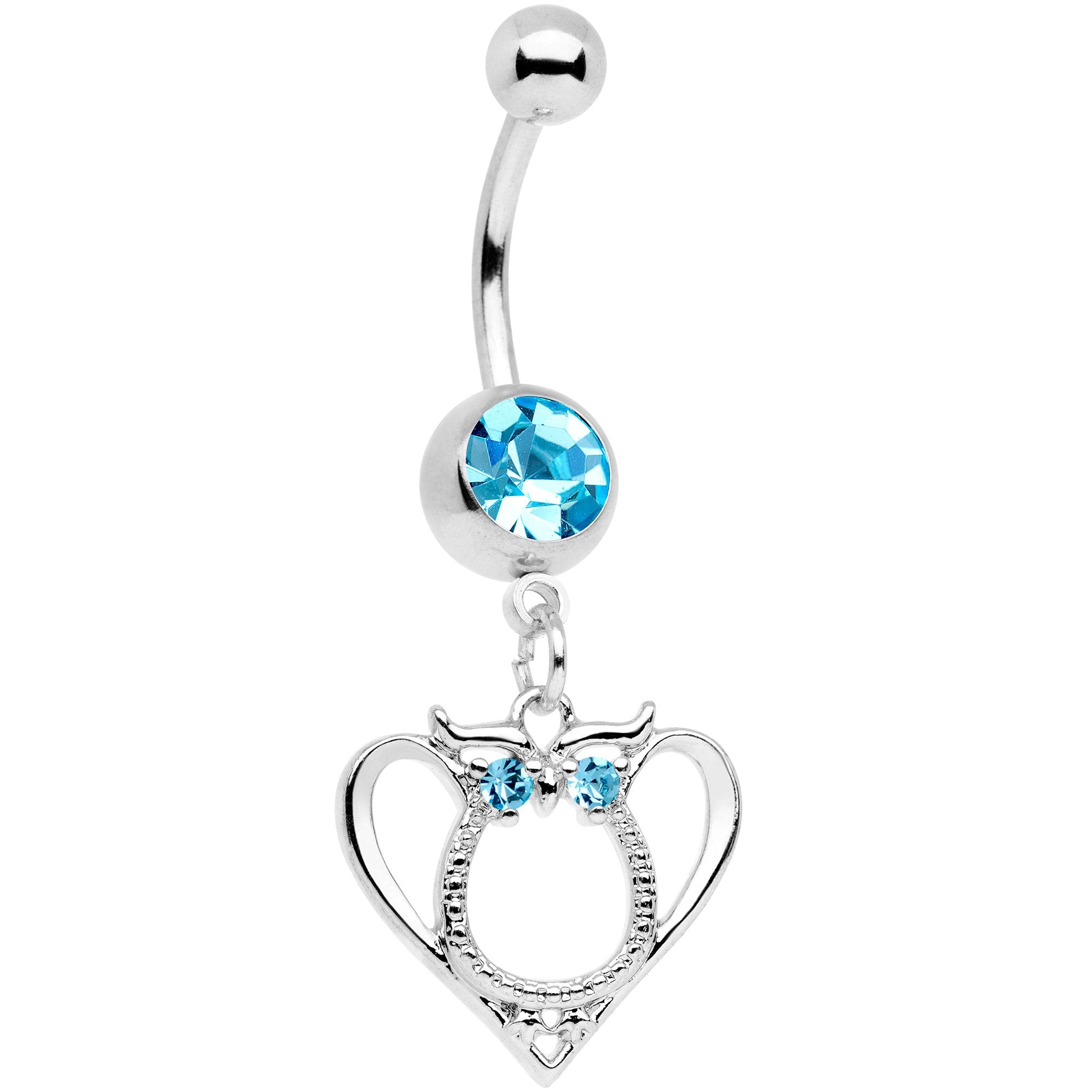 Aqua Gem Owl Valentines Day Heart Dangle Belly Ring