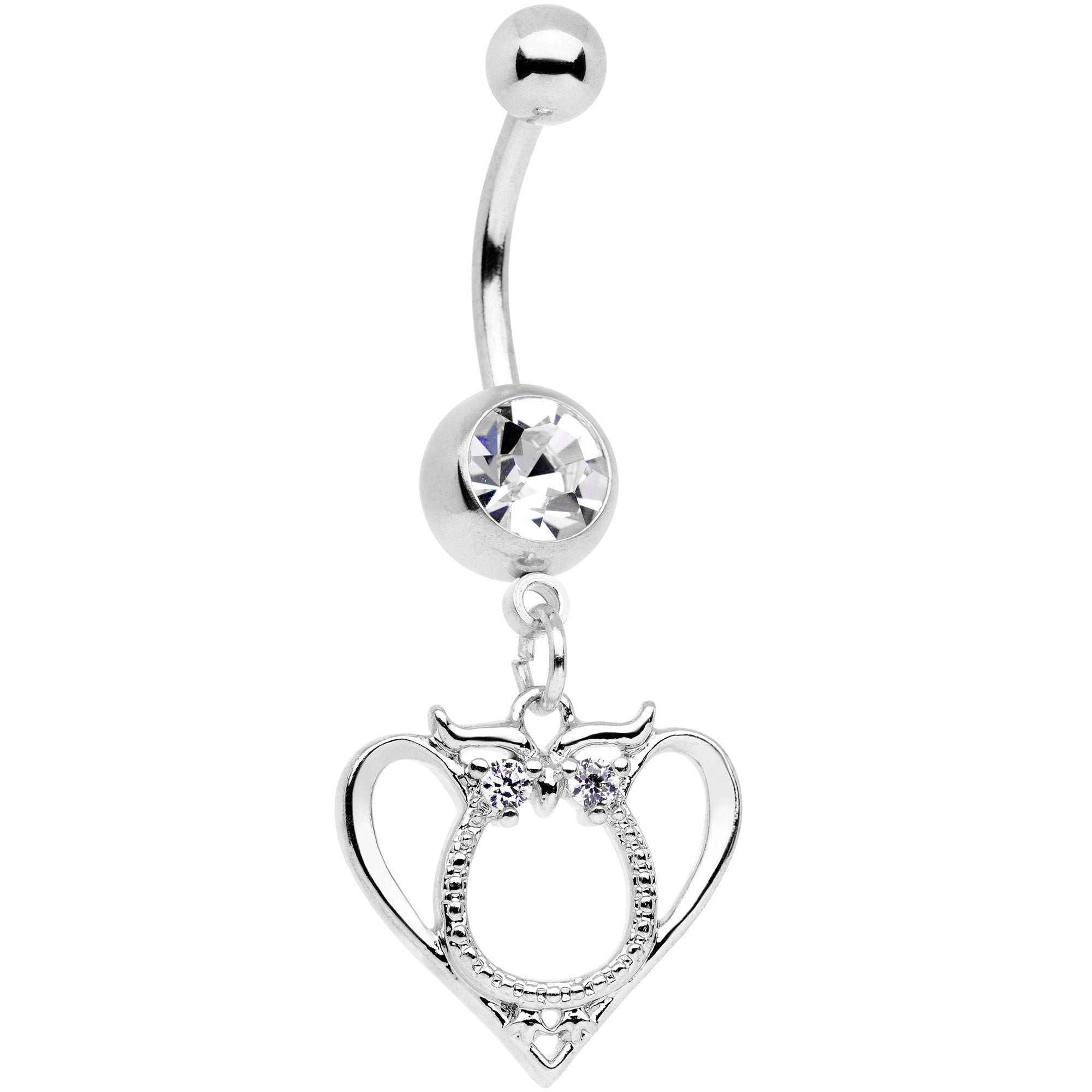 Clear Gem Owl Valentines Day Heart Dangle Belly Ring