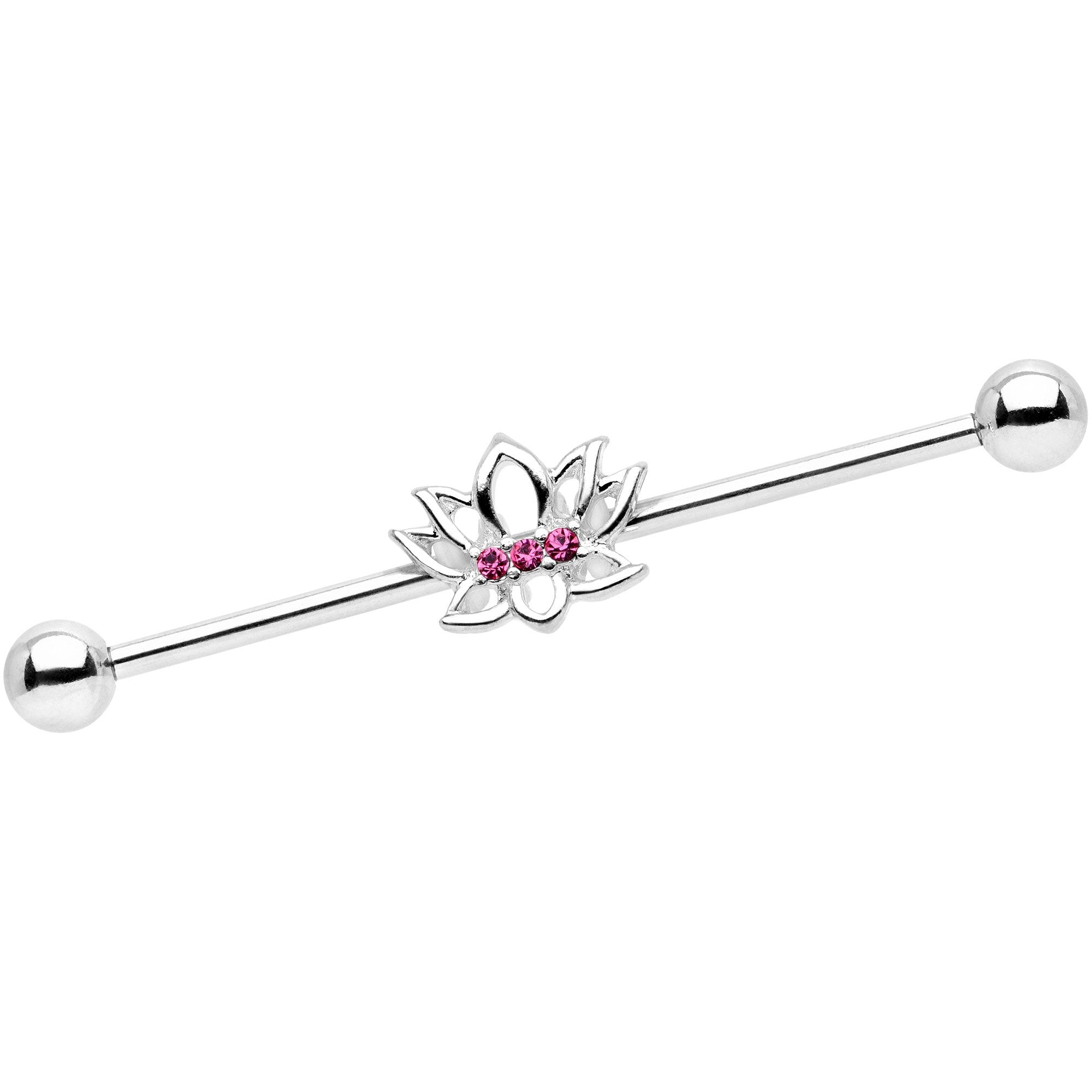 Pink Gem Live Love Lotus Flower Industrial Barbell 38mm