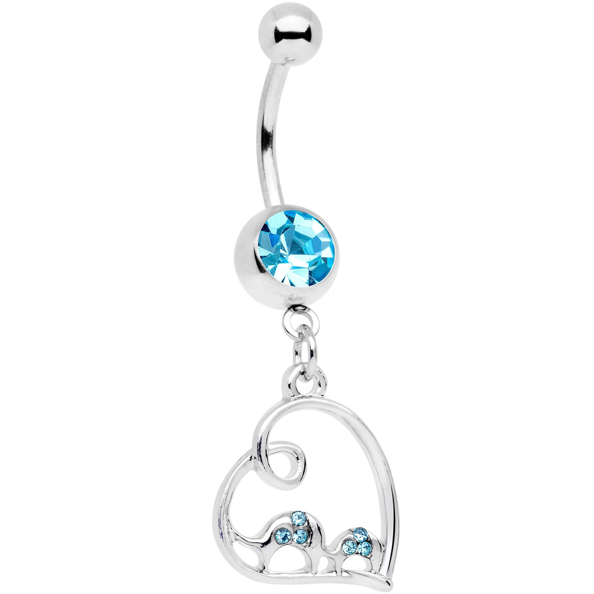 Aqua Gem Swirling Heart Cluster Dangle Belly Ring