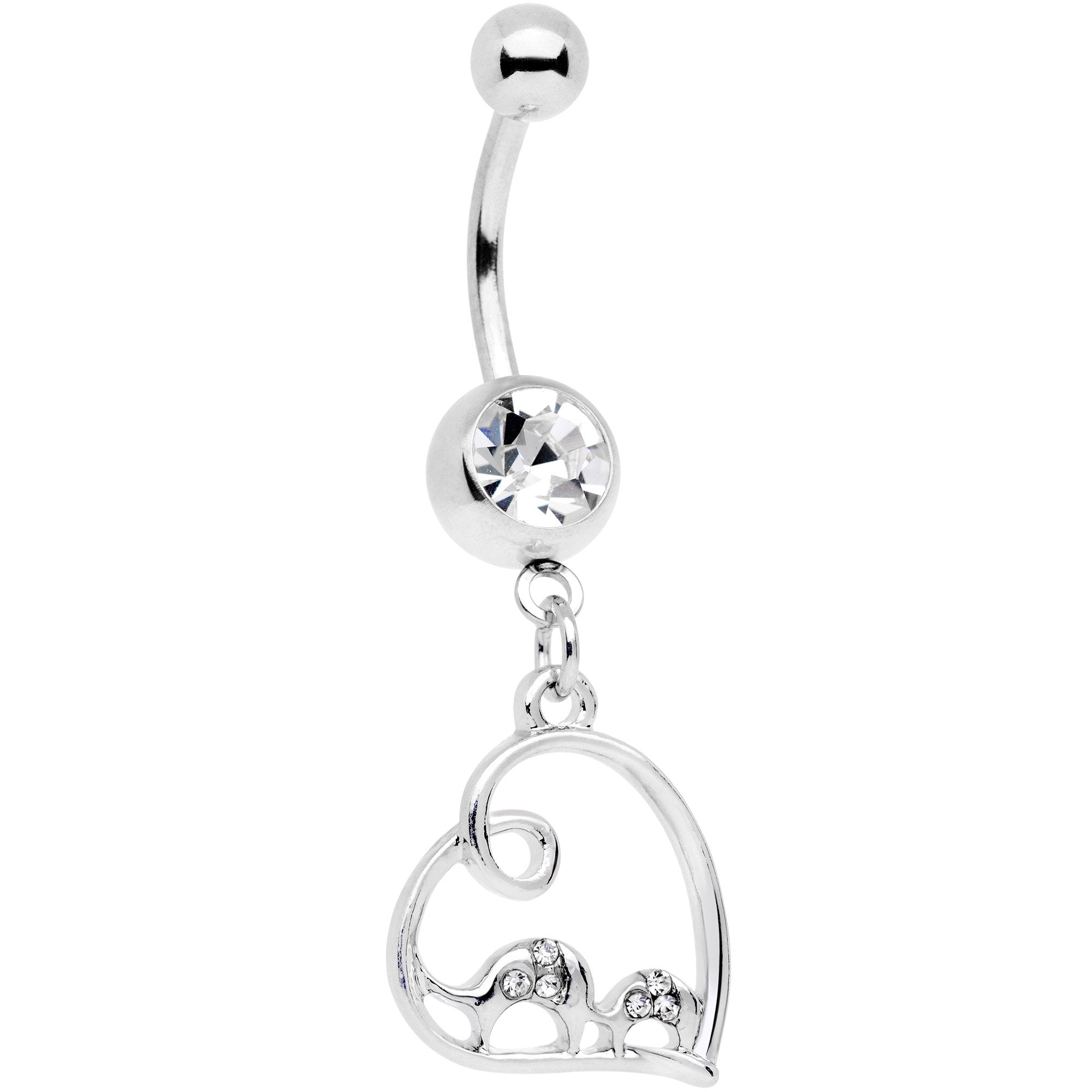 Clear Gem Swirling Heart Cluster Dangle Belly Ring