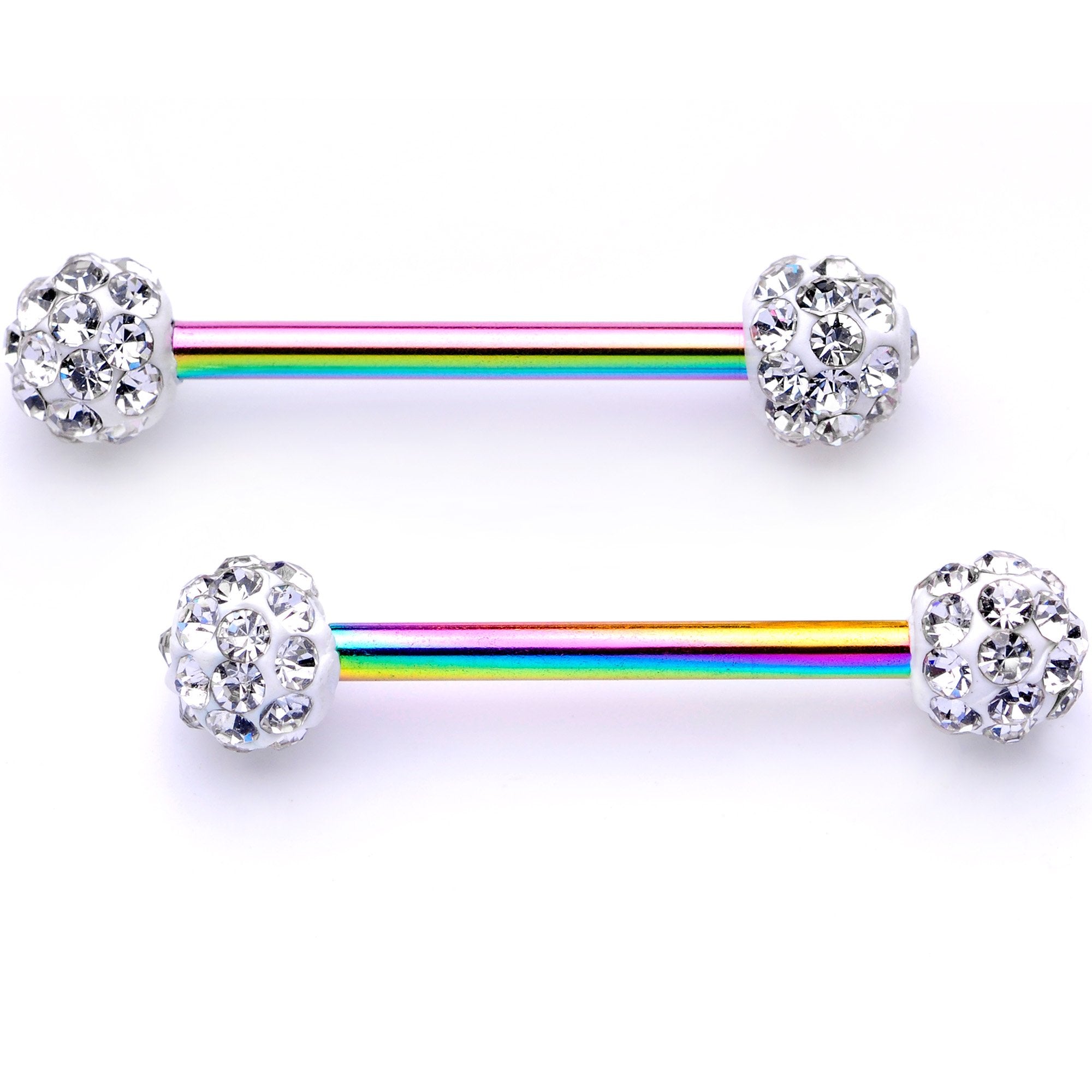 9/16 Clear Gem Cluster Rainbow Anodized Barbell Nipple Ring Set