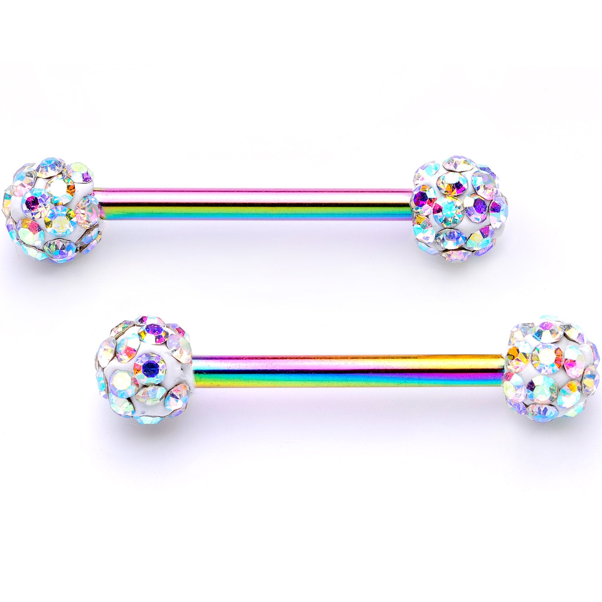 9/16 Aurora Gem Cluster Rainbow Anodized Barbell Nipple Ring Set