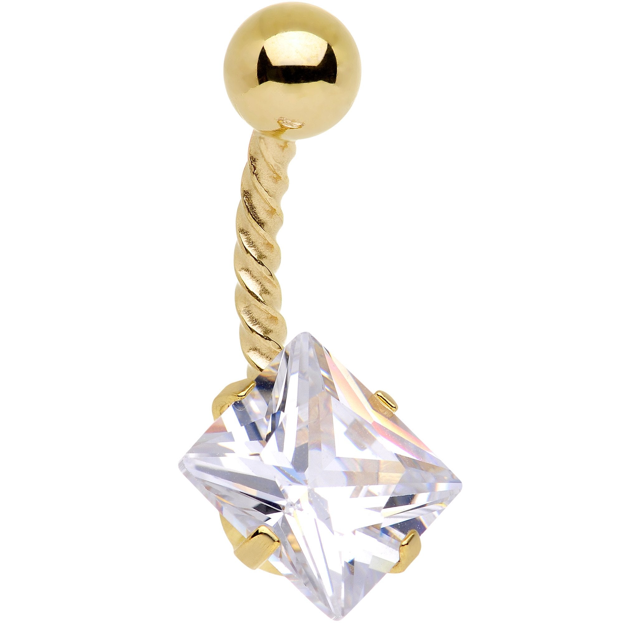 Clear CZ Gem Gold IP Party Princess Seriously Twisted Belly Ring