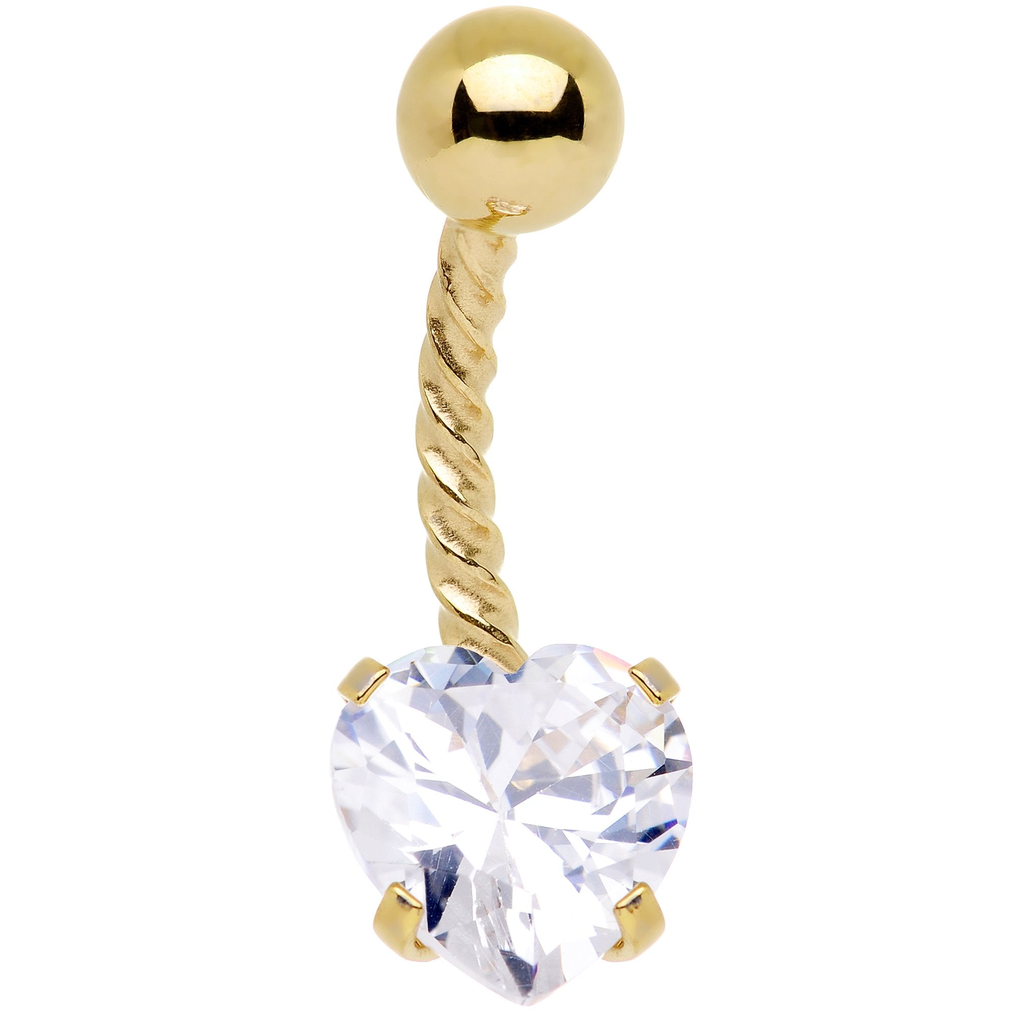 Clear CZ Gem Gold IP Valentine Heart Seriously Twisted Belly Ring