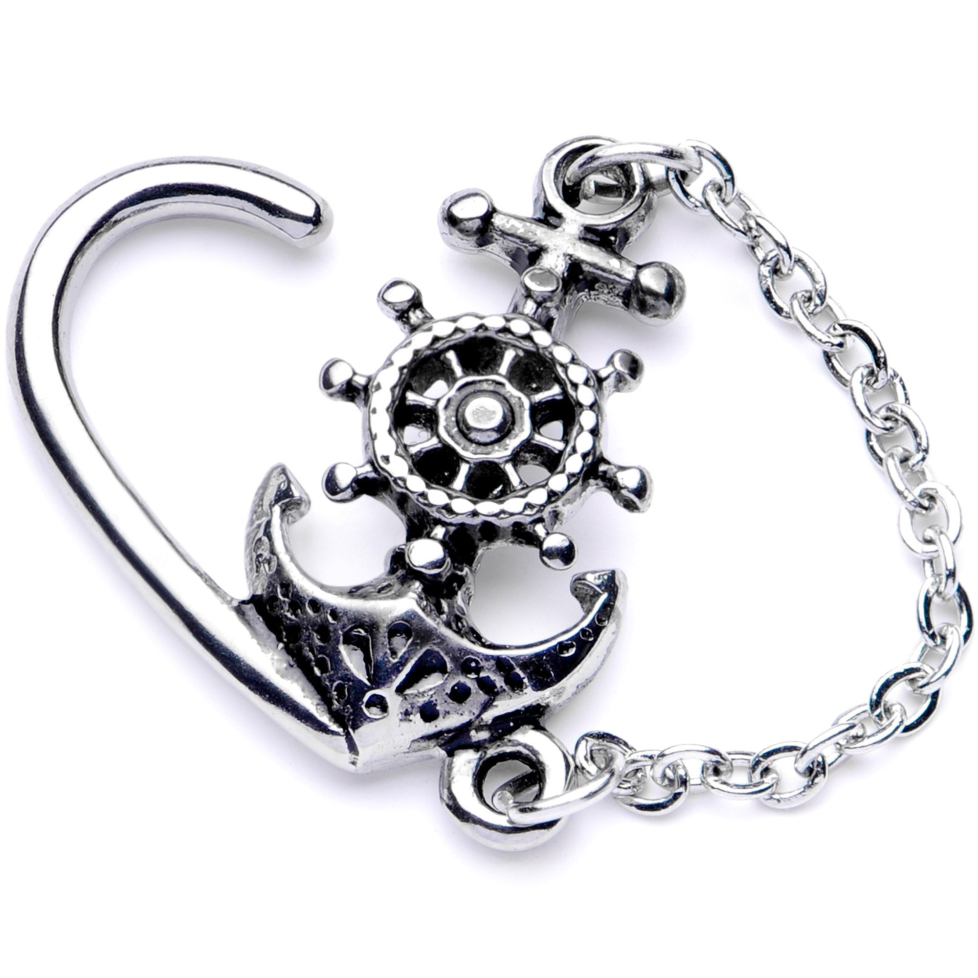 16 Gauge 3/8 Nautical Anchor Chain Dangle Left Heart Closure Ring