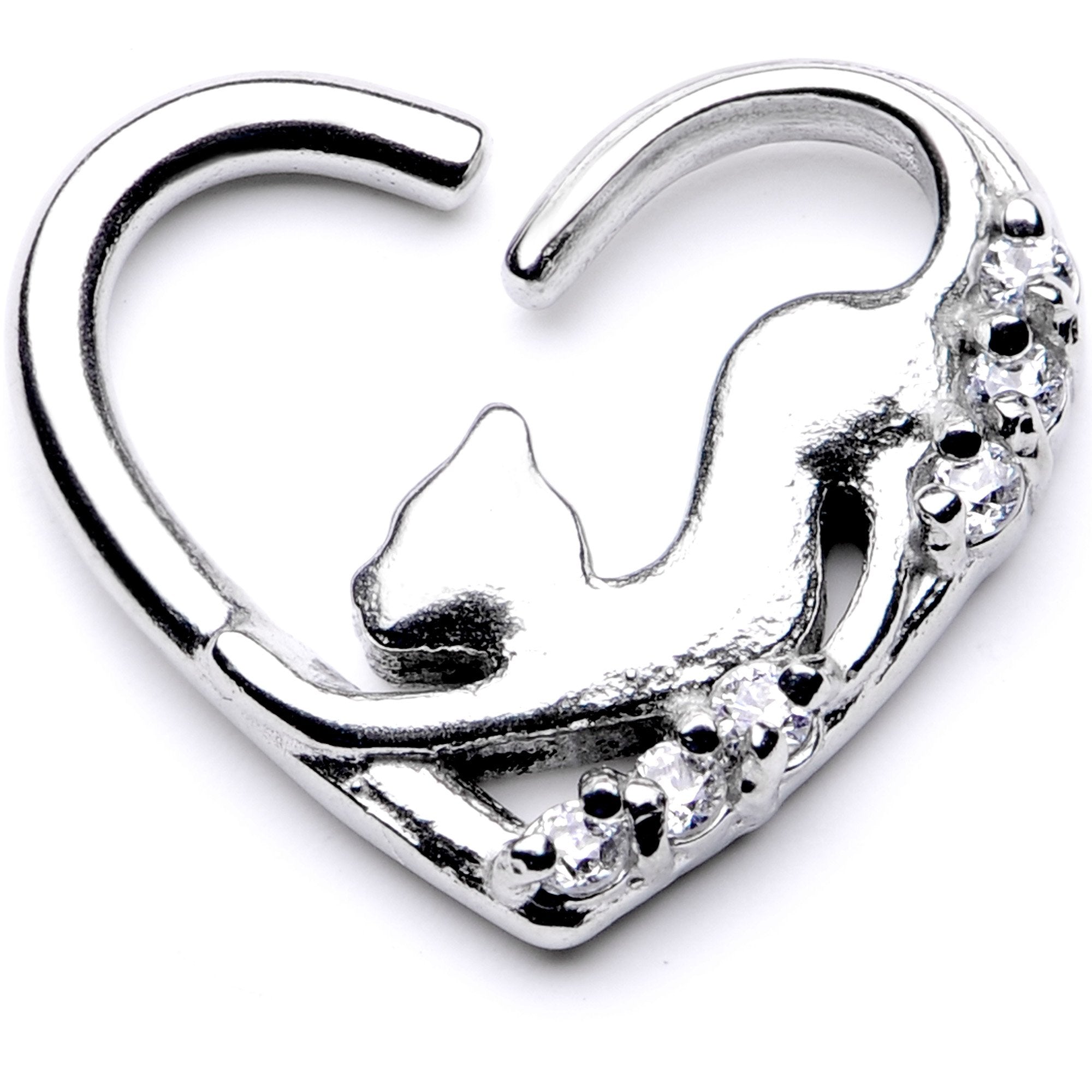 16 Gauge 3/8 Clear CZ Gem Cats Meow Left Heart Closure Ring