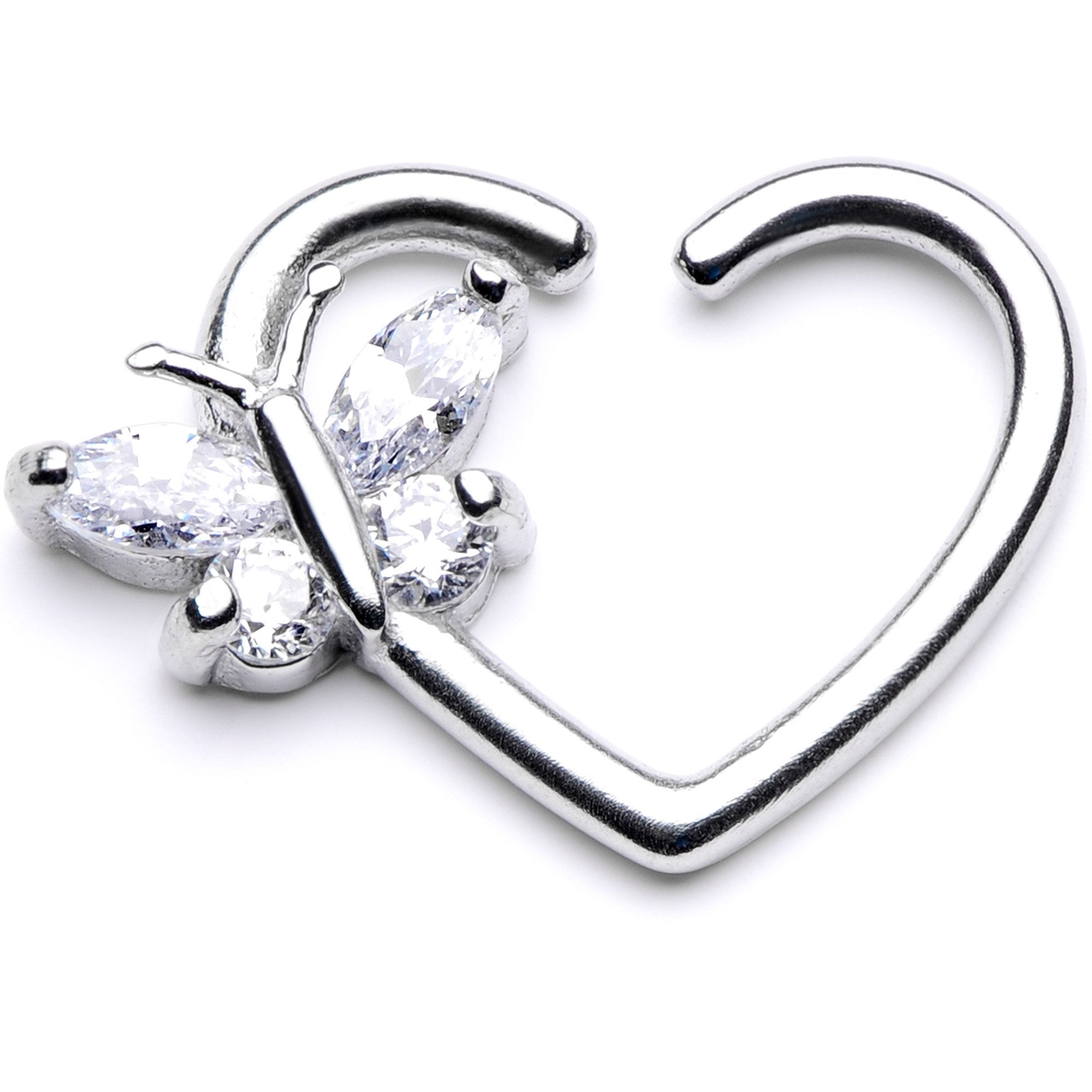 16 Gauge 3/8 Clear CZ Gem Summer Butterfly Right Heart Closure Ring