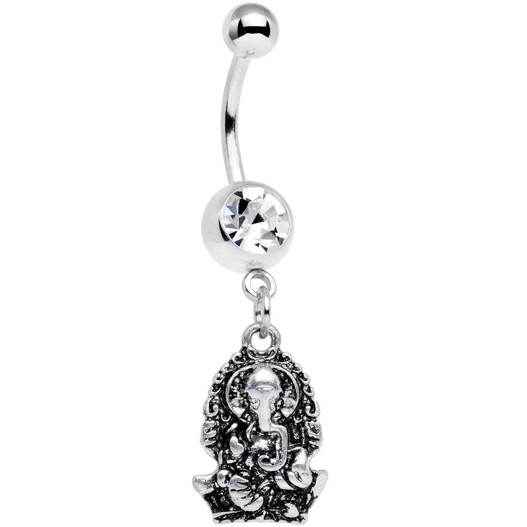 Clear Gem Sacred Elephant Dangle Belly Ring