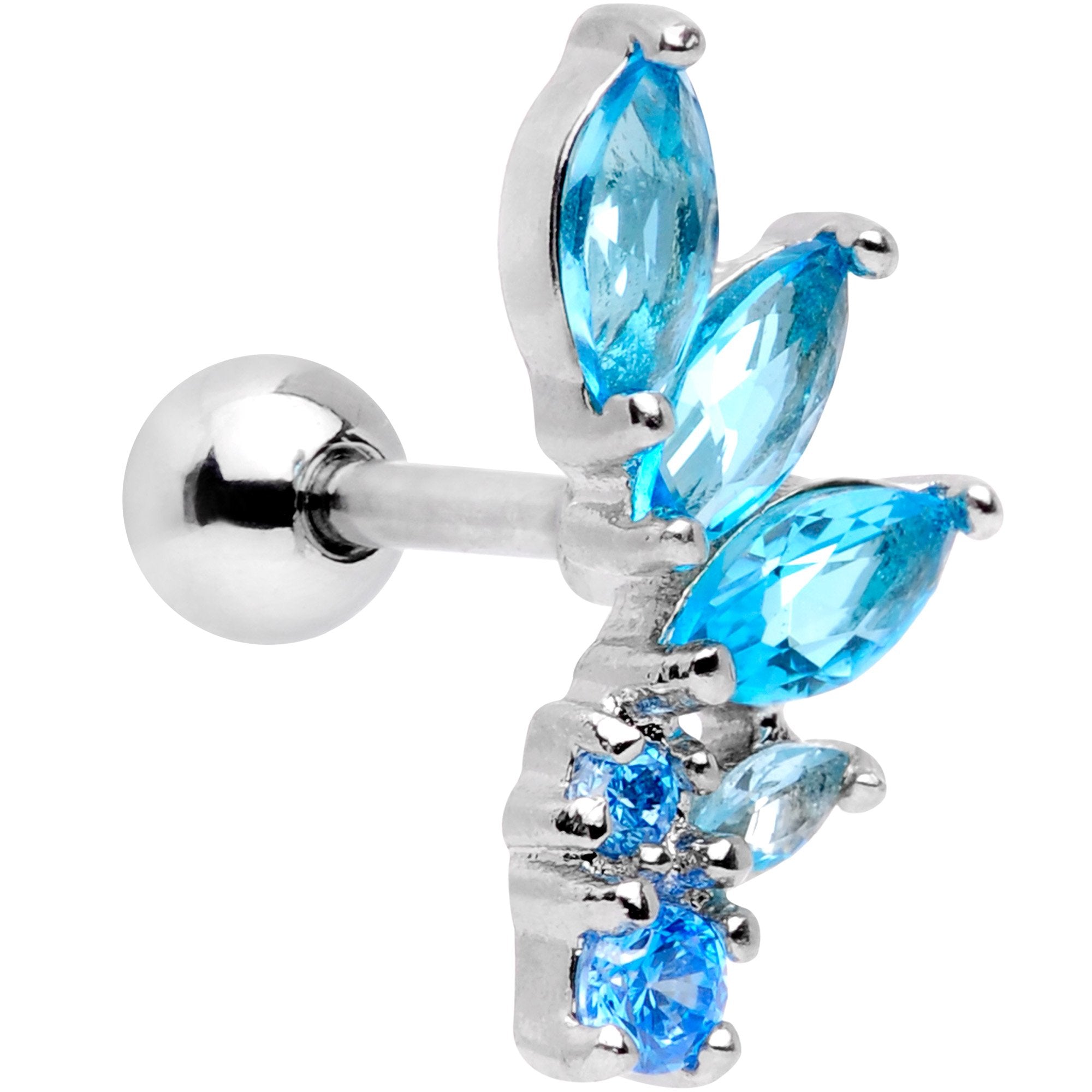 16 Gauge 1/4 Aqua Gem Dewdrop Cluster Cartilage Tragus Earring