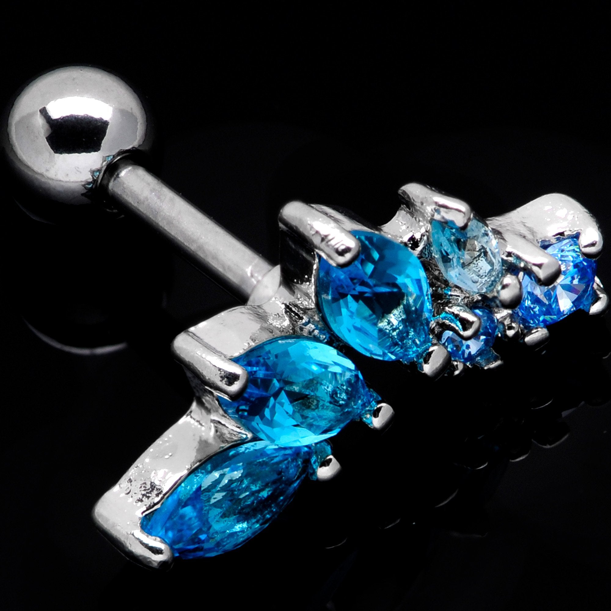 16 Gauge 1/4 Aqua Gem Dewdrop Cluster Cartilage Tragus Earring