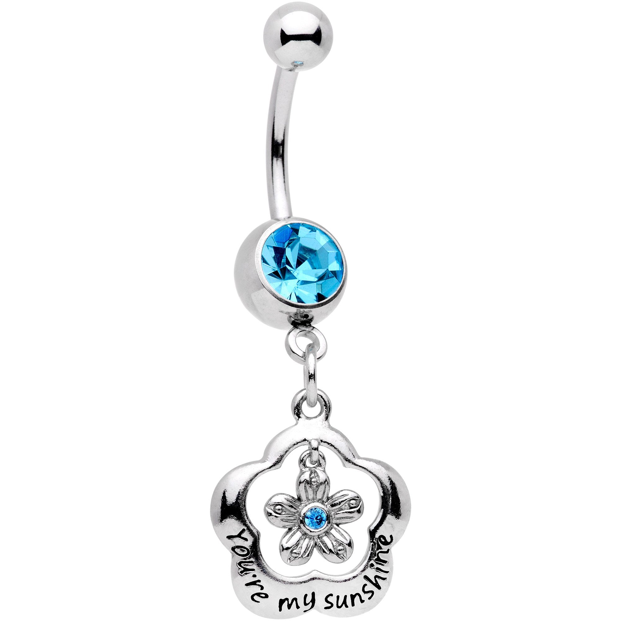 Aqua Gem Youre My Sunshine Flower Dangle Belly Ring