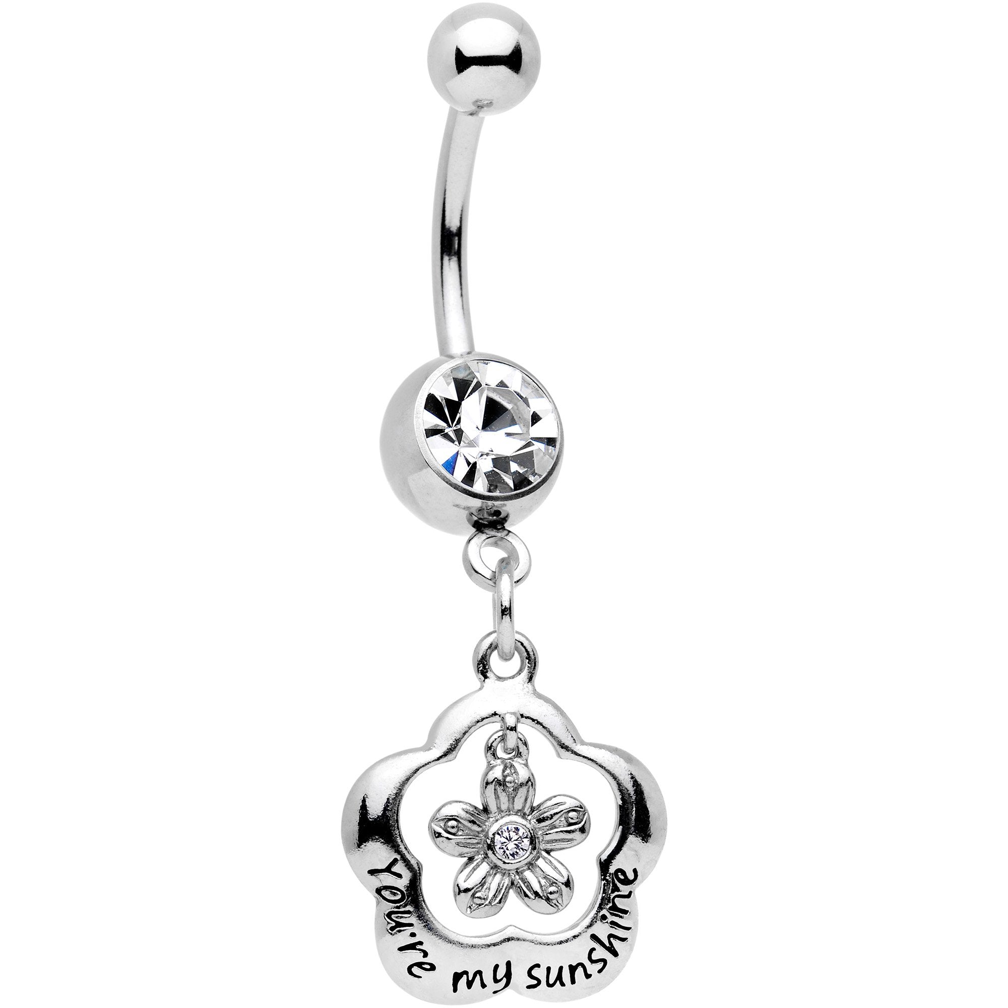 Clear Gem Youre My Sunshine Flower Dangle Belly Ring