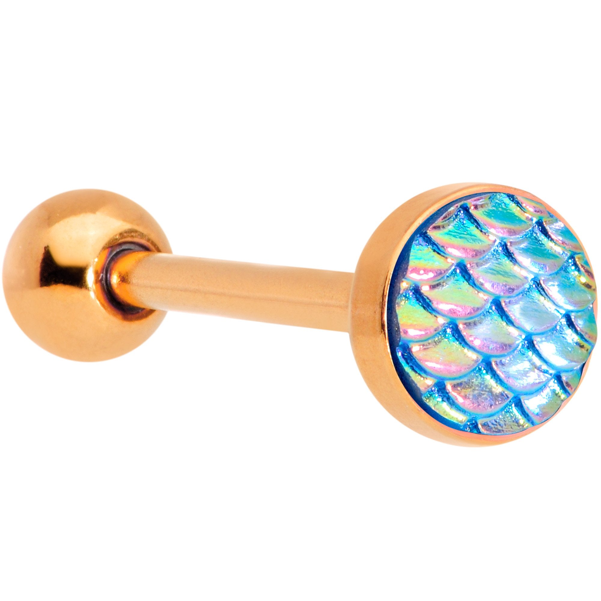 Rose Gold PVD Aqua Mermaid Scale Barbell Tongue Ring