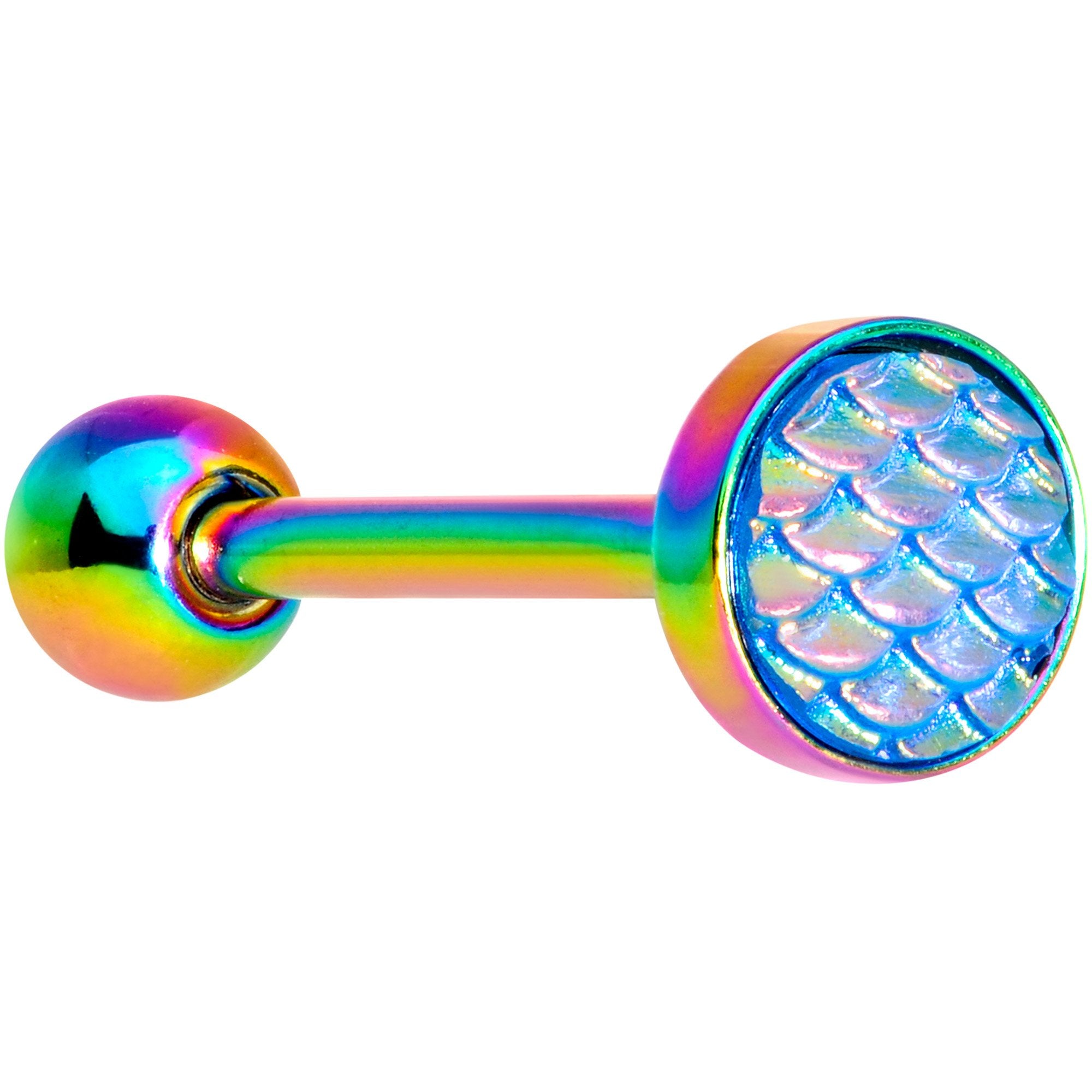 Rainbow PVD Aqua Mermaid Scale Barbell Tongue Ring