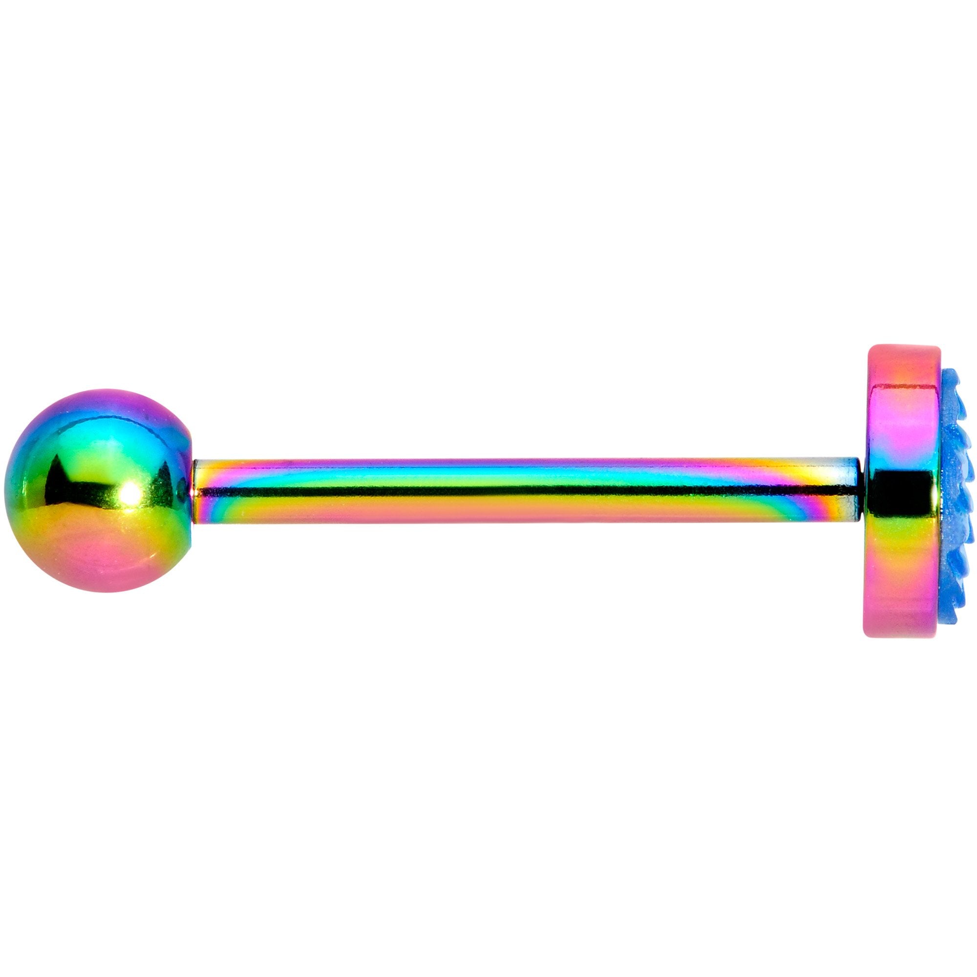 Rainbow PVD Aqua Mermaid Scale Barbell Tongue Ring