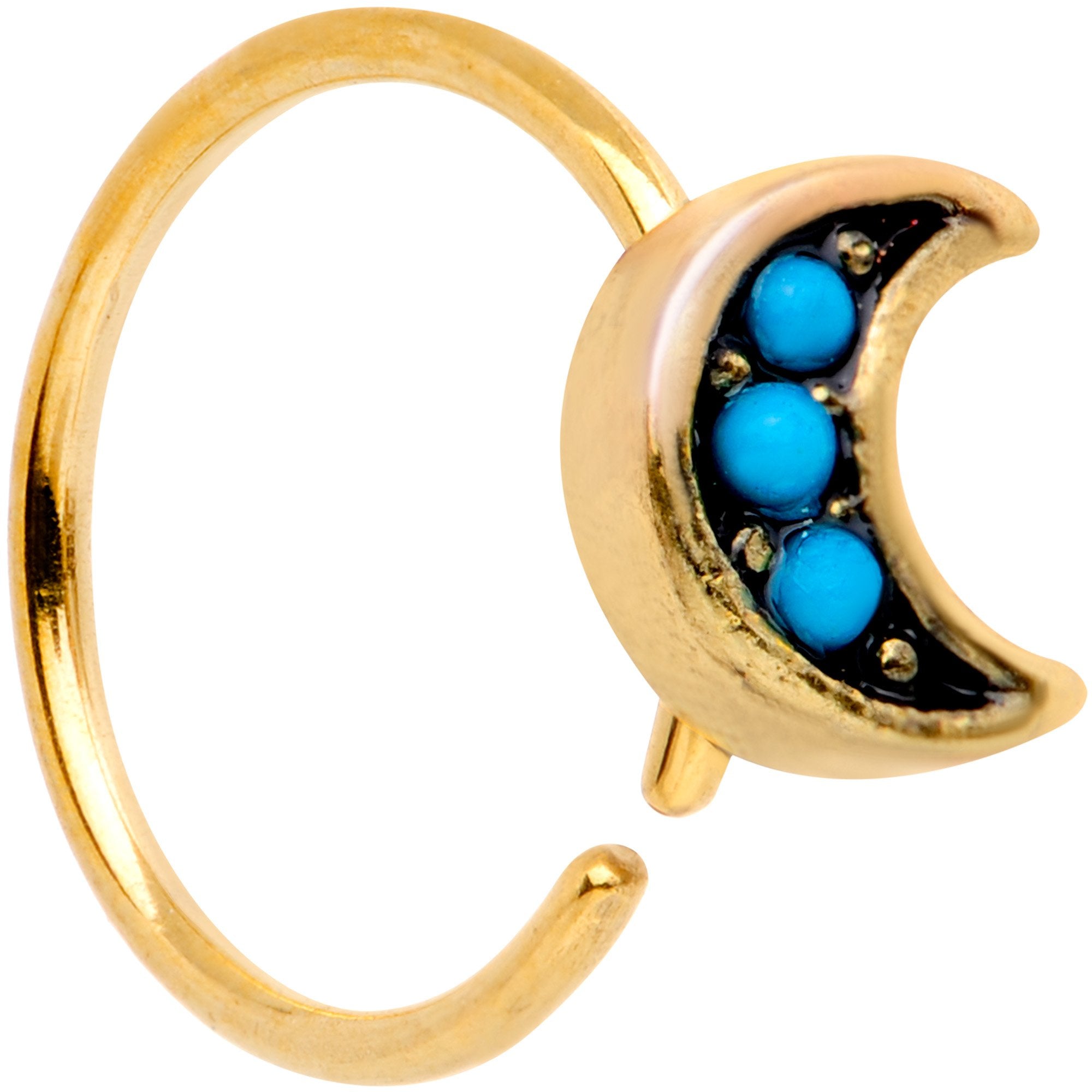 20 Gauge 5/16 Blue Orb Gold Tone Crescent Moon Seamless Circular Ring