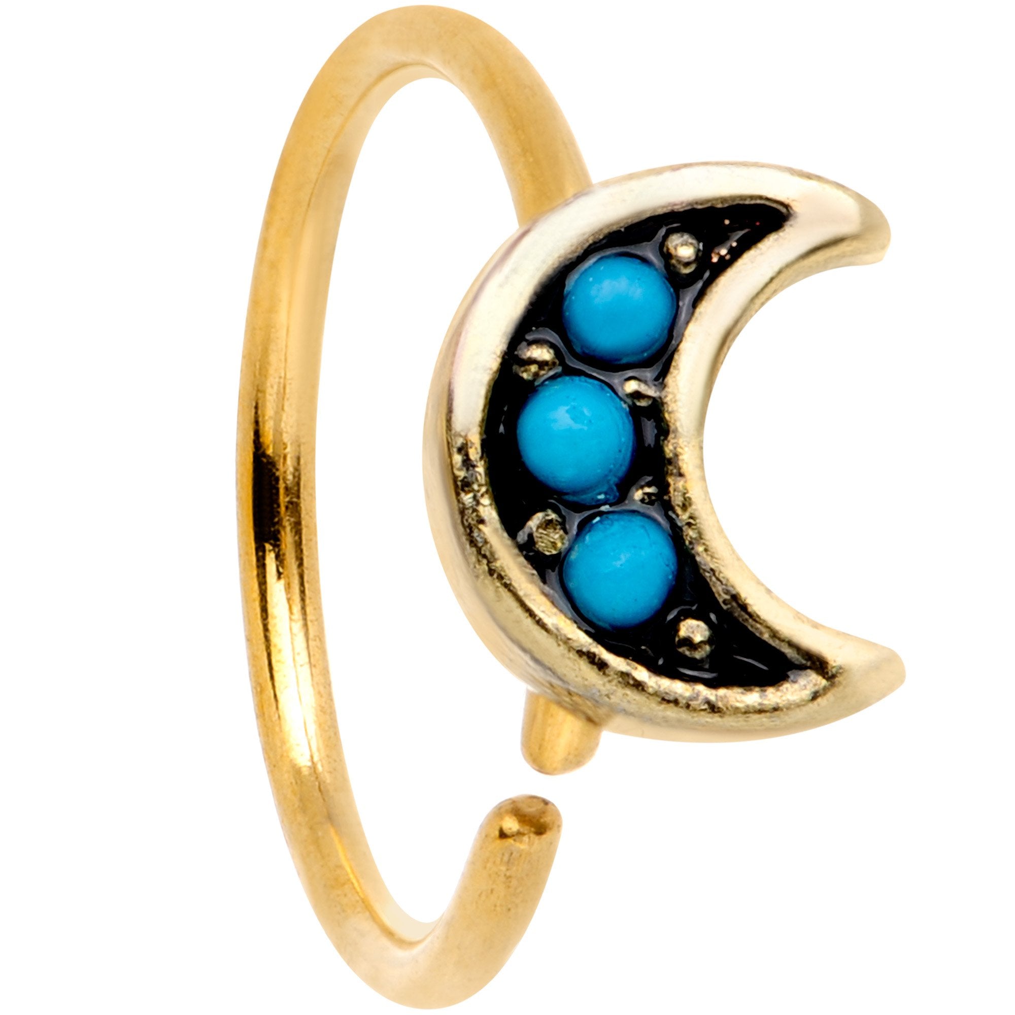 20 Gauge 5/16 Blue Orb Gold Tone Crescent Moon Seamless Circular Ring