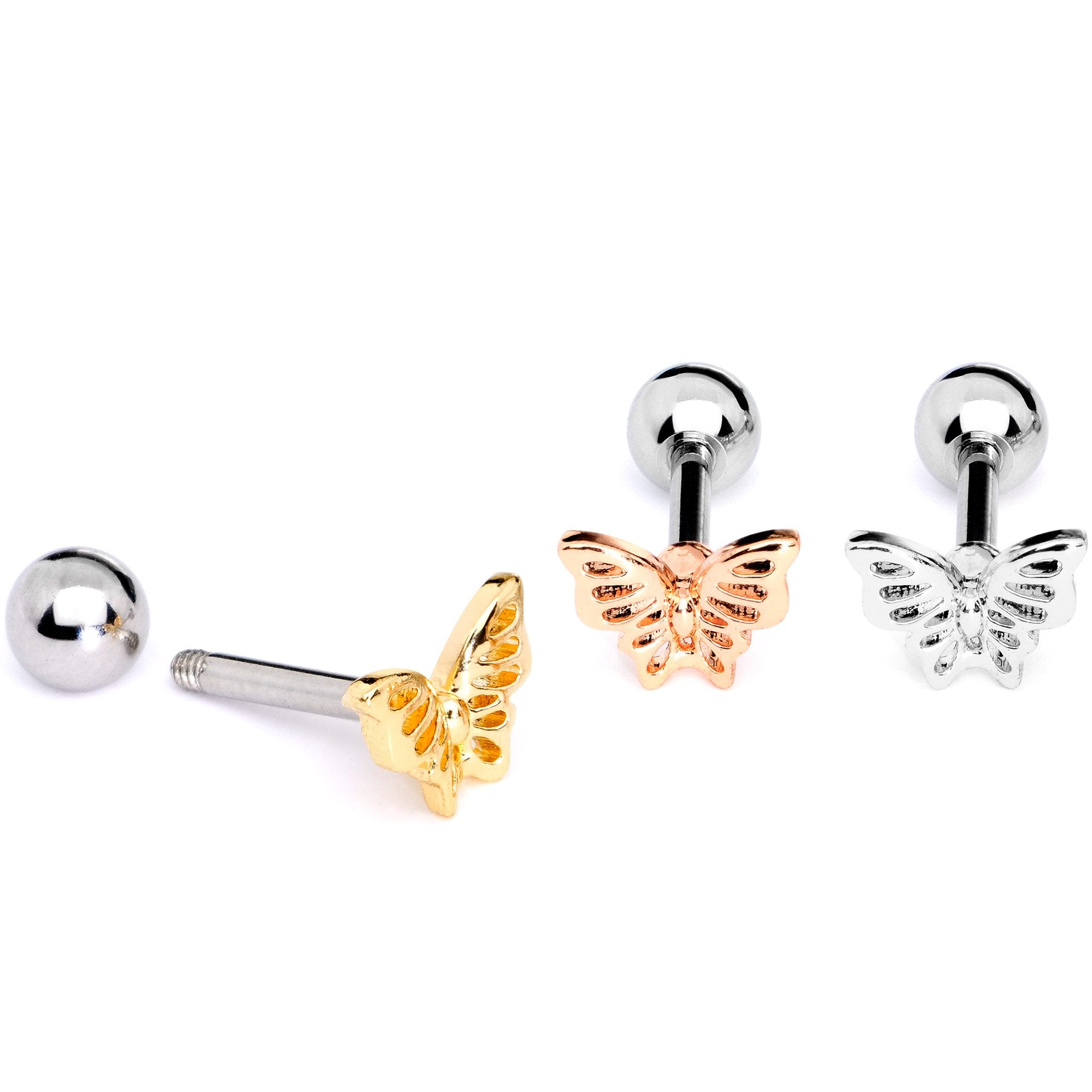 16 Gauge 1/4 Blush Butterfly Cartilage Tragus Earring Set of 3