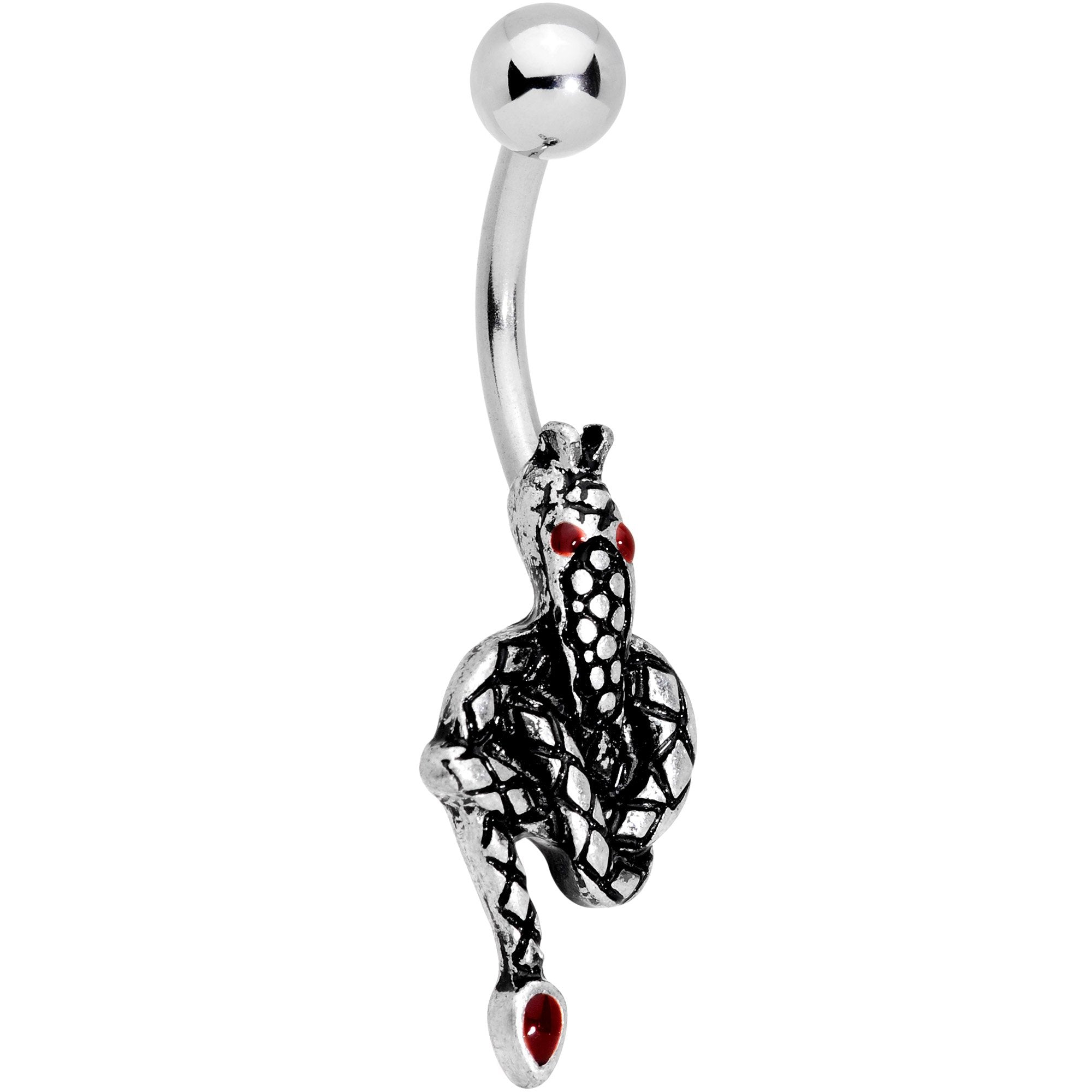 Red Gem Halloween Slithering Snake Belly Ring