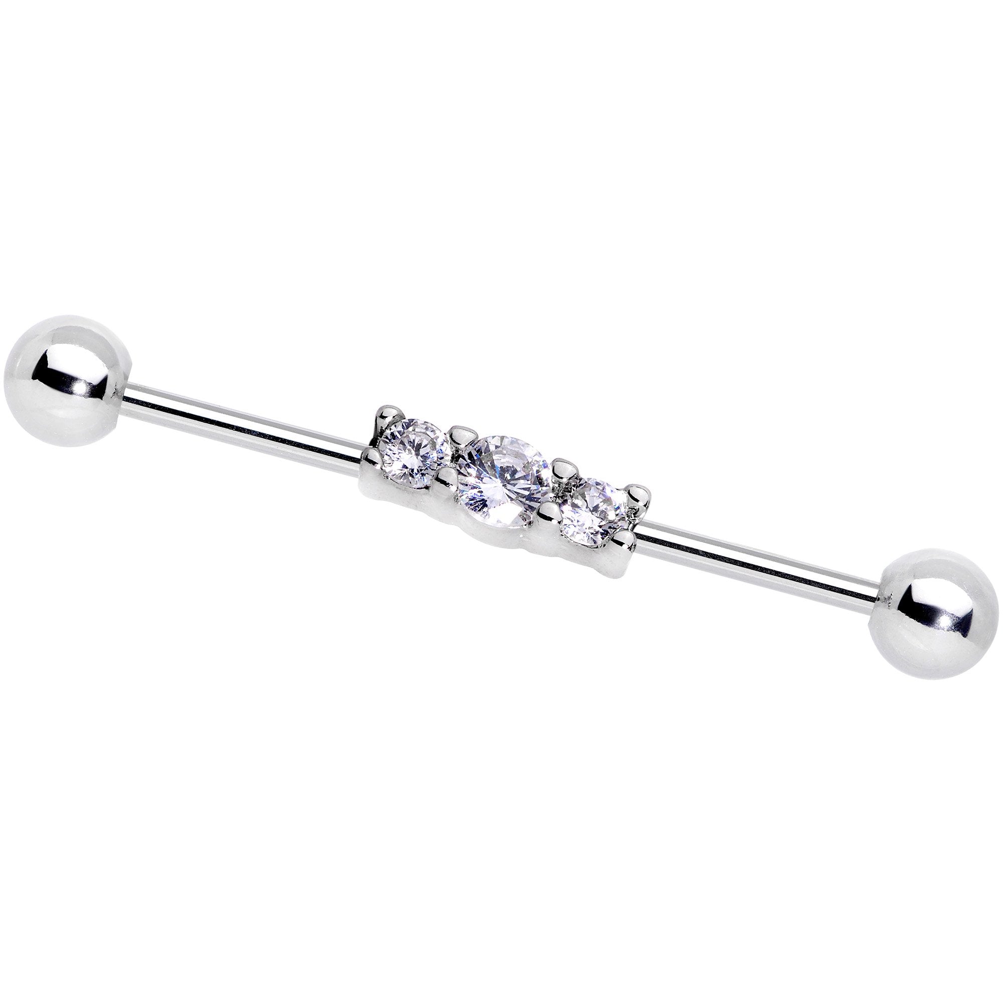 14 Gauge Clear CZ Gem Trifecta Straight Industrial Barbell 30mm