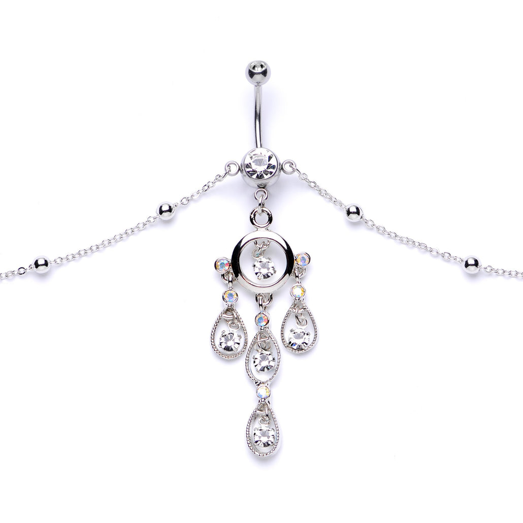 Clear Gem Dancing Queen Chandelier Dangle Belly Ring Belly Chain