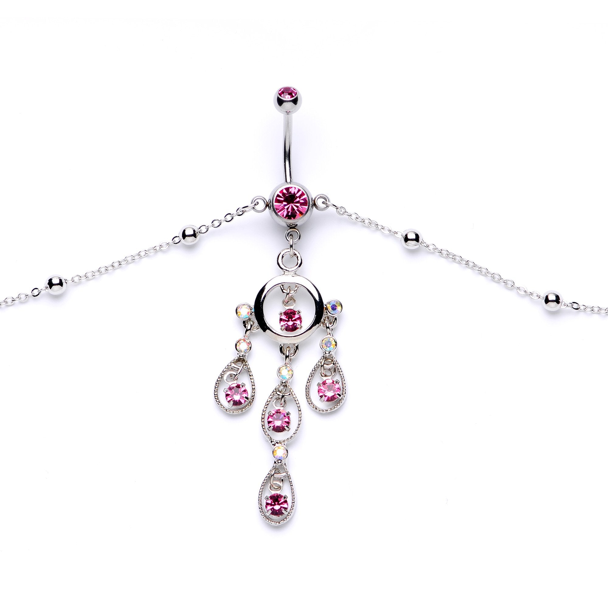 Pink Gem Dancing Queen Chandelier Dangle Belly Ring Belly Chain