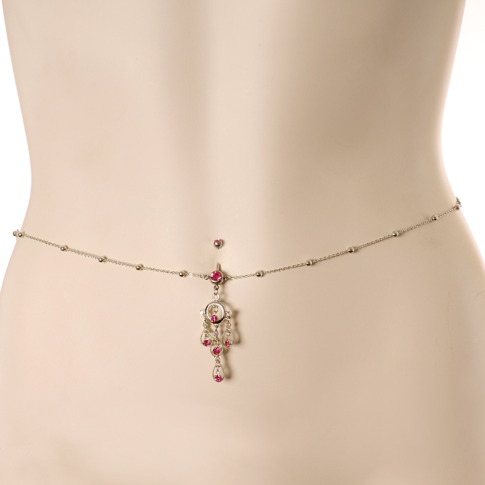 Pink Gem Dancing Queen Chandelier Dangle Belly Ring Belly Chain