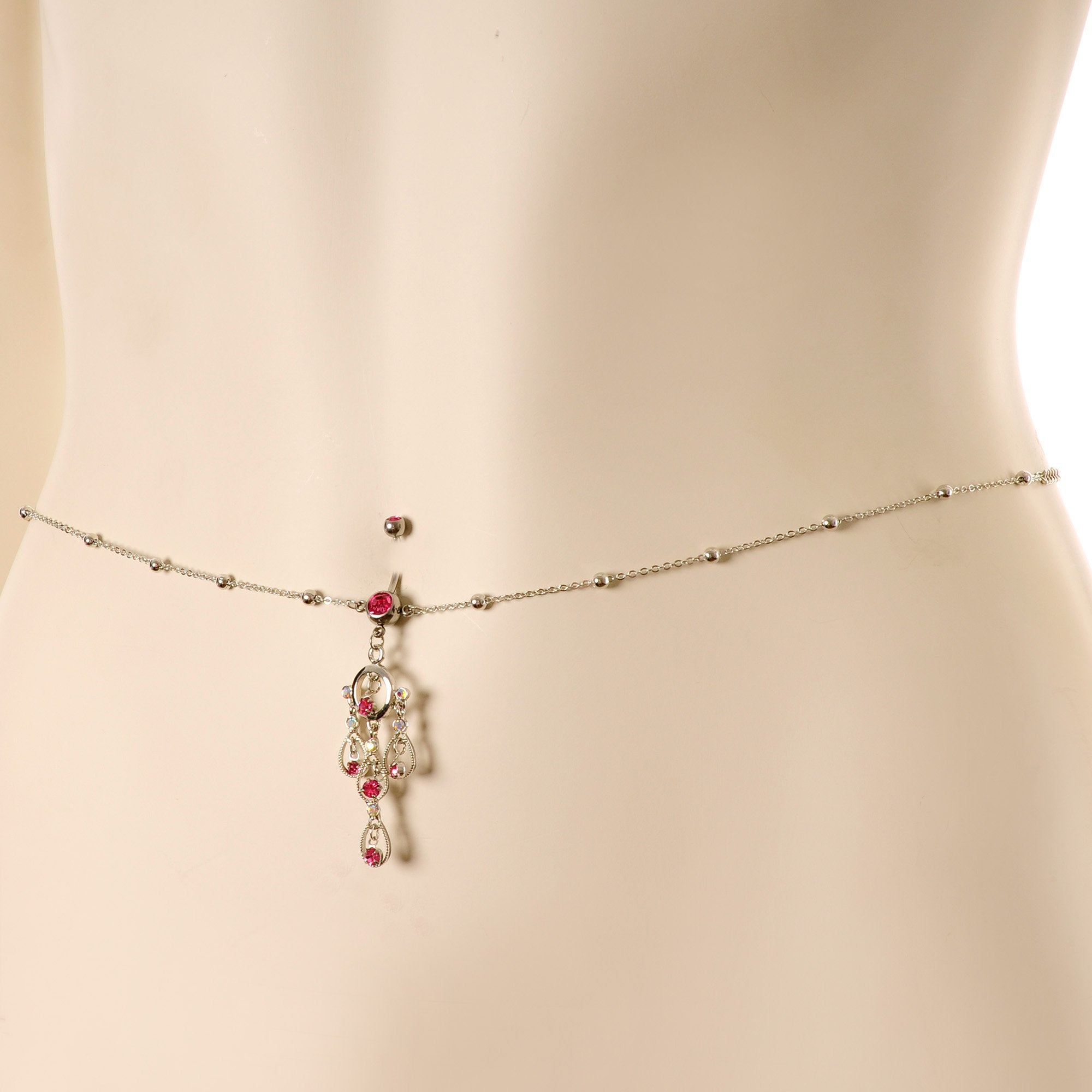 Pink Gem Dancing Queen Chandelier Dangle Belly Ring Belly Chain