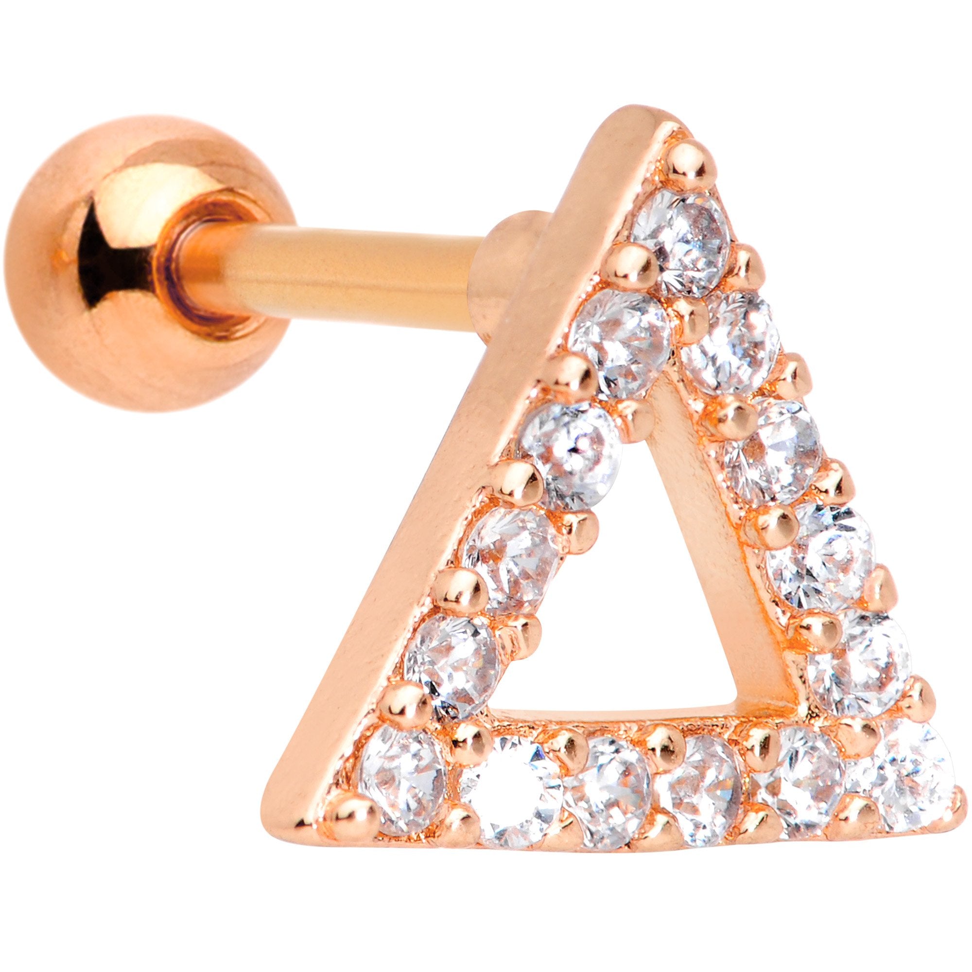 16 Gauge 1/4 Clear Gem Rose Gold Tone Triangle Cartilage Tragus