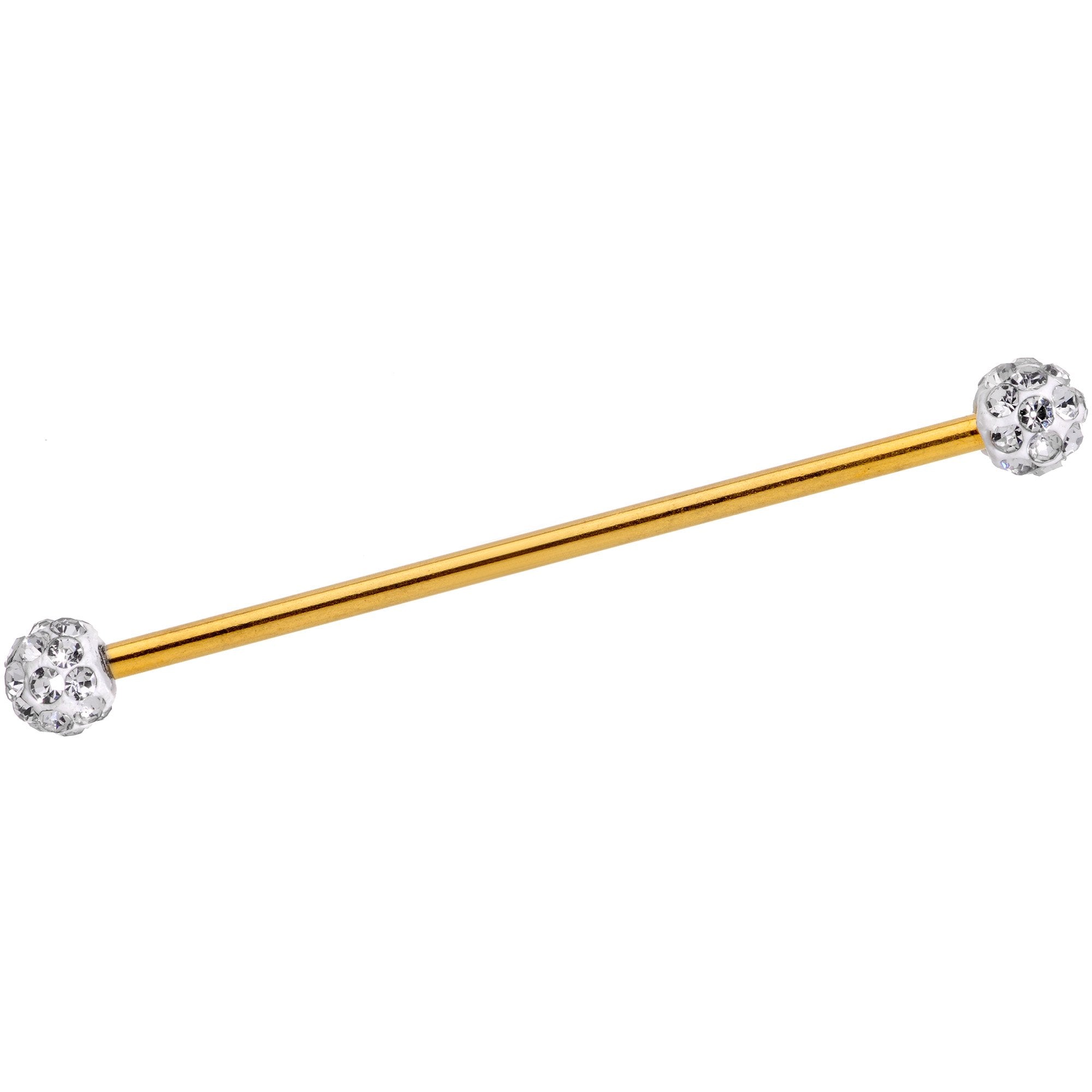 Clear Gem Cluster End Gold Anodized Straight Industrial Barbell 38mm