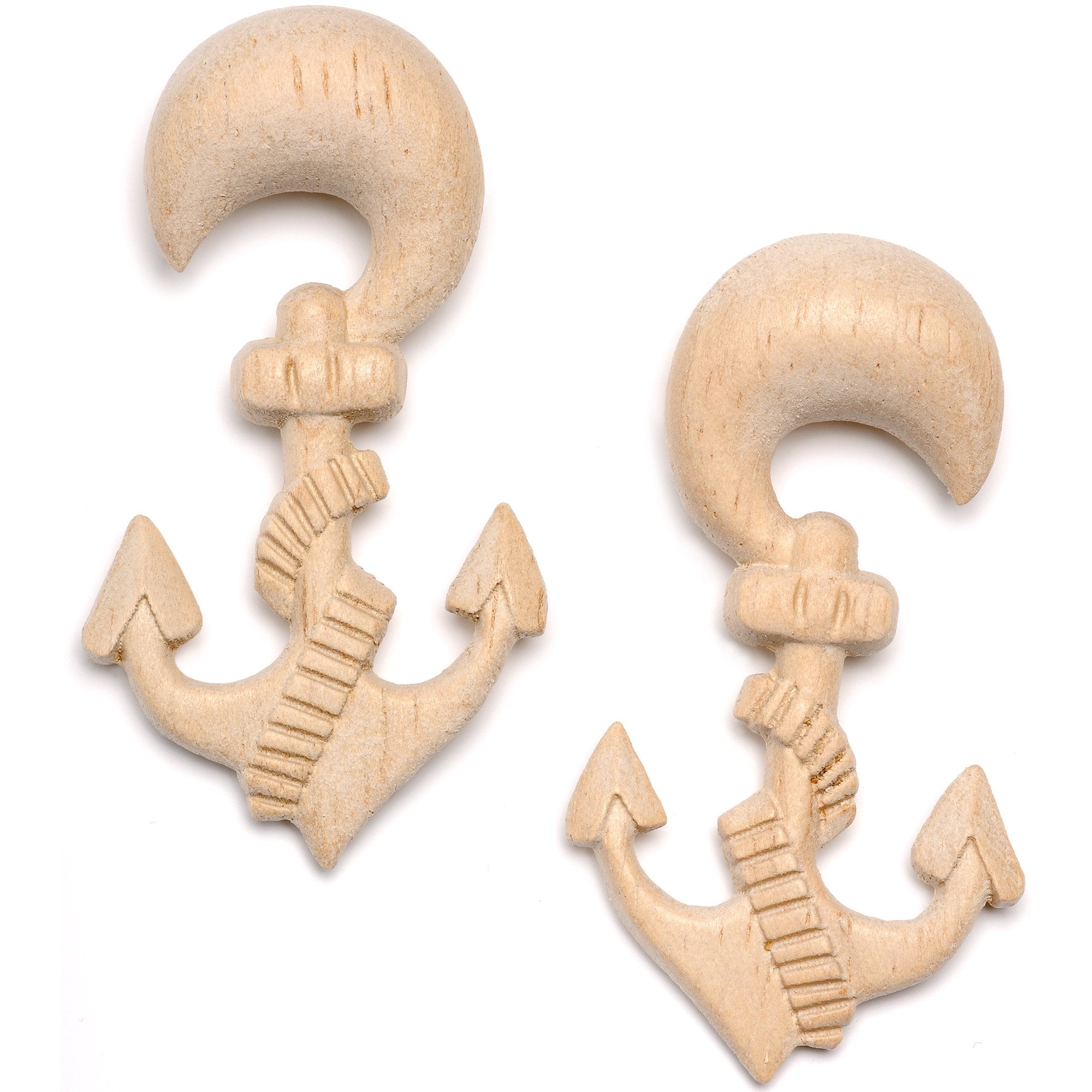 Organic Hand Carved Wood Nautical Anchor Hanger Plug Set 4mm to 10mm