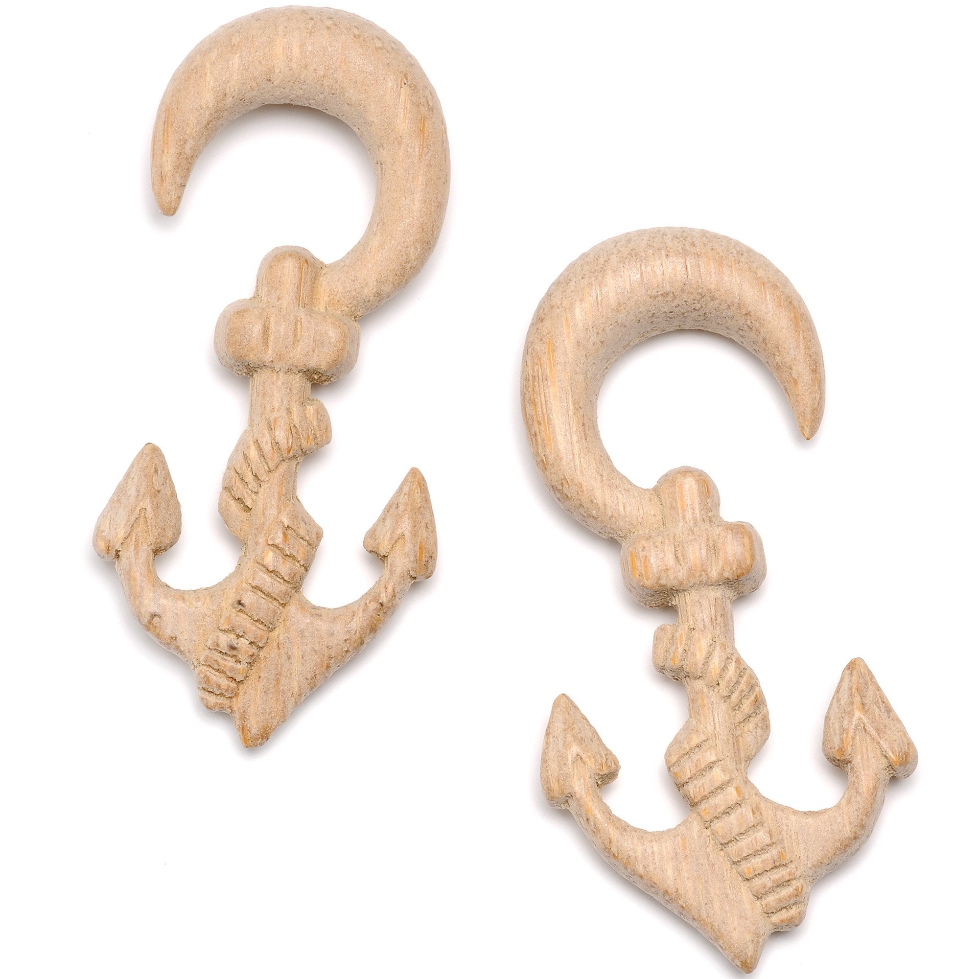 Organic Hand Carved Wood Nautical Anchor Hanger Plug Set 4mm to 10mm