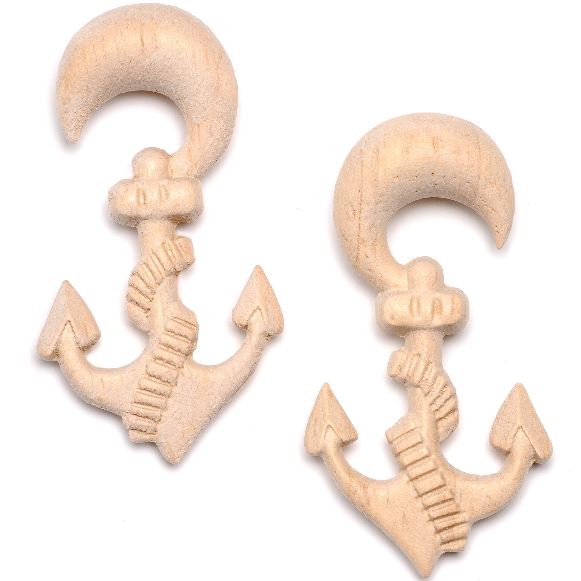 Organic Hand Carved Wood Nautical Anchor Hanger Plug Set 4mm to 10mm