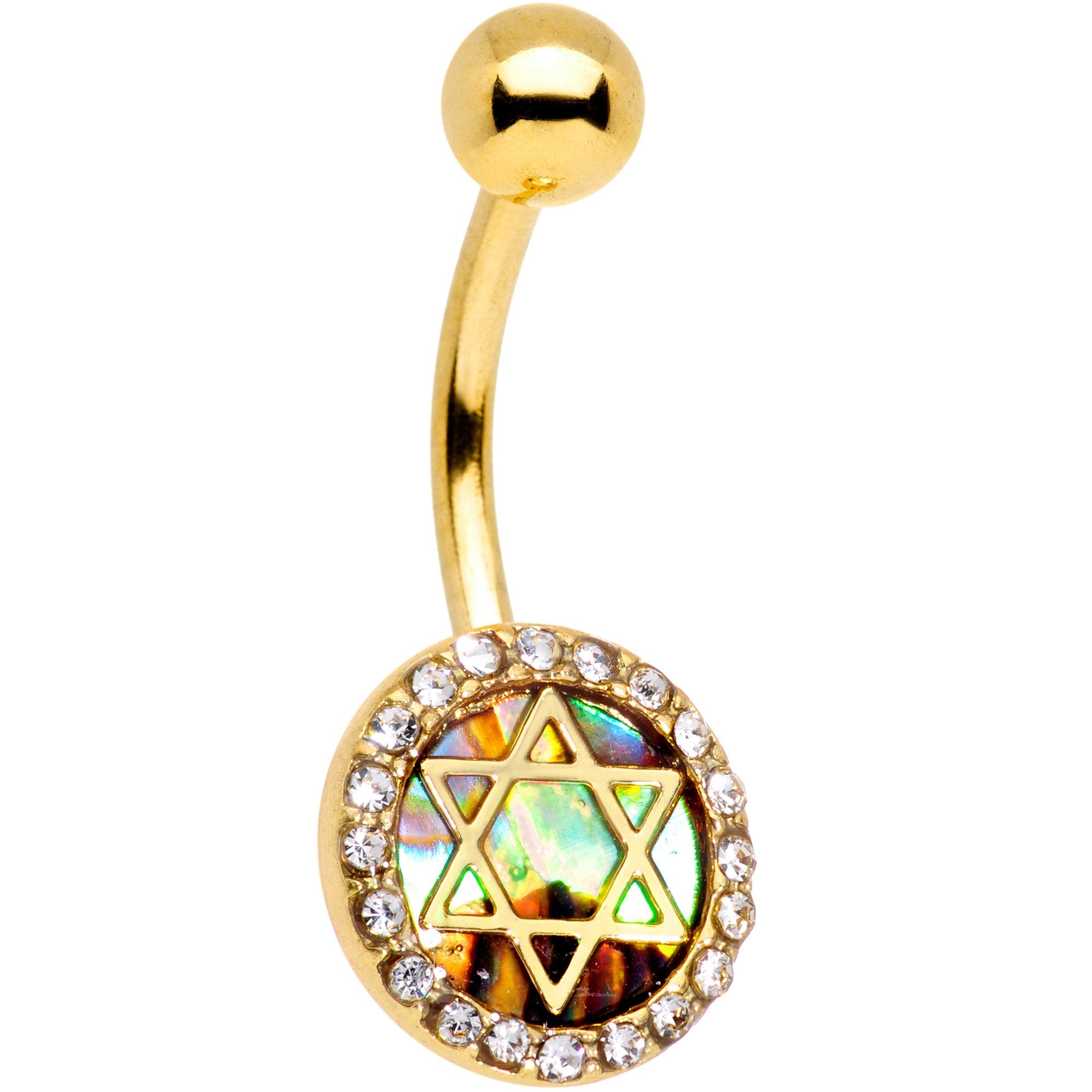 Clear Gem Gold Tone Iridescent Inlay Star of David Belly Ring