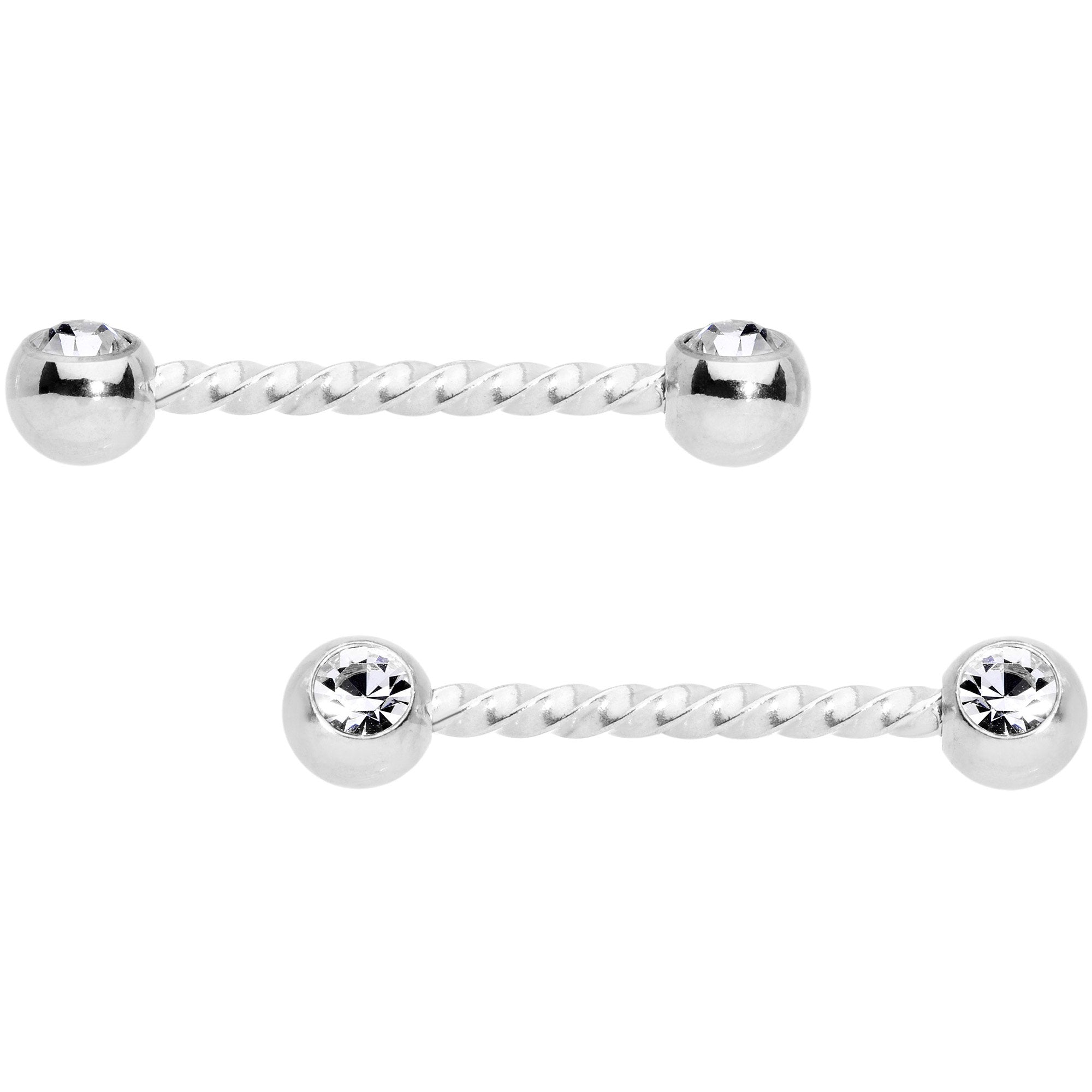 14 Gauge 5/8 Clear Gem Twisted Barbell Nipple Ring Set