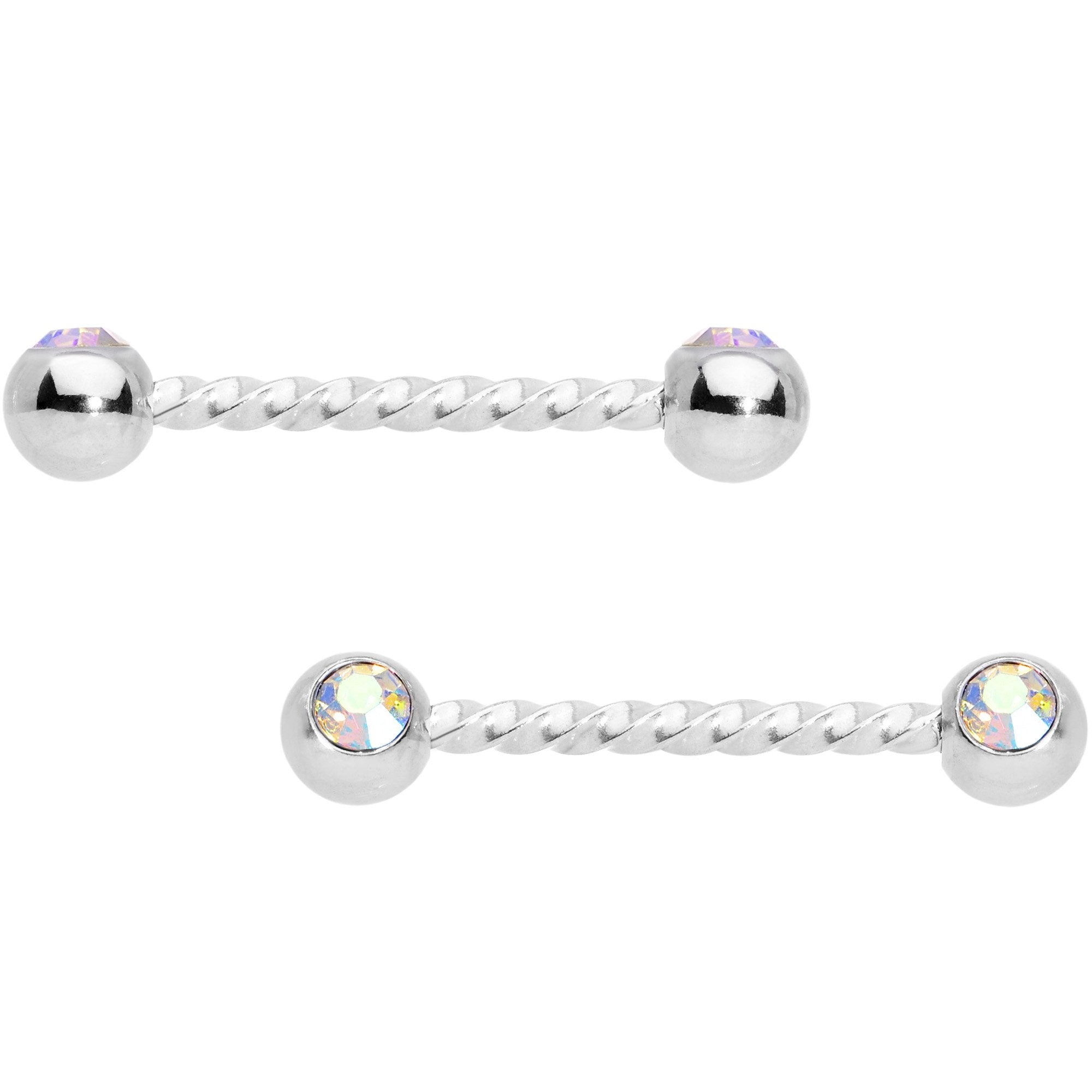 14 Gauge 5/8 Aurora Gem Twisted Barbell Nipple Ring Set