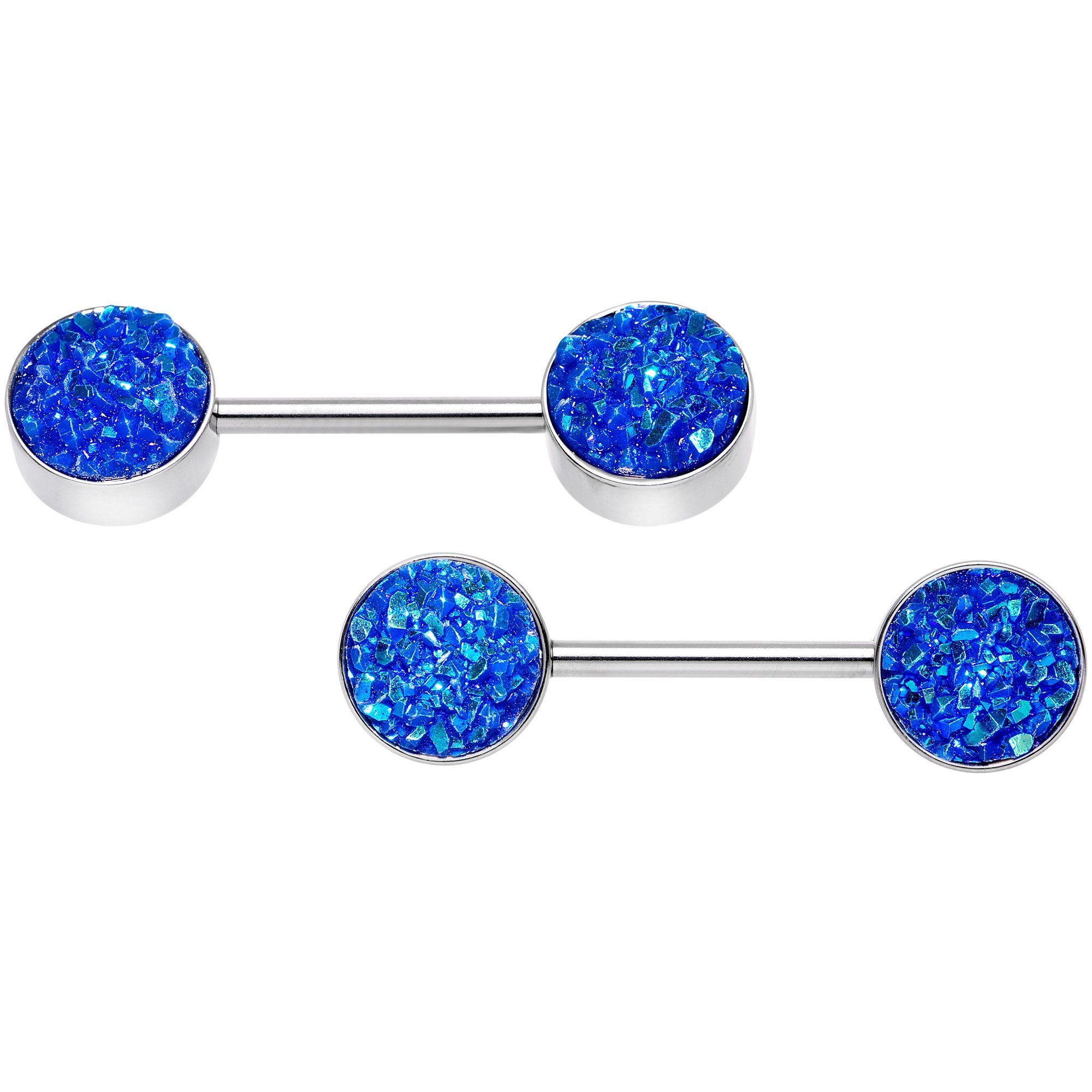 14 Gauge 9/16 Blue Synthetic Druzy Bodacious Barbell Nipple Ring Set