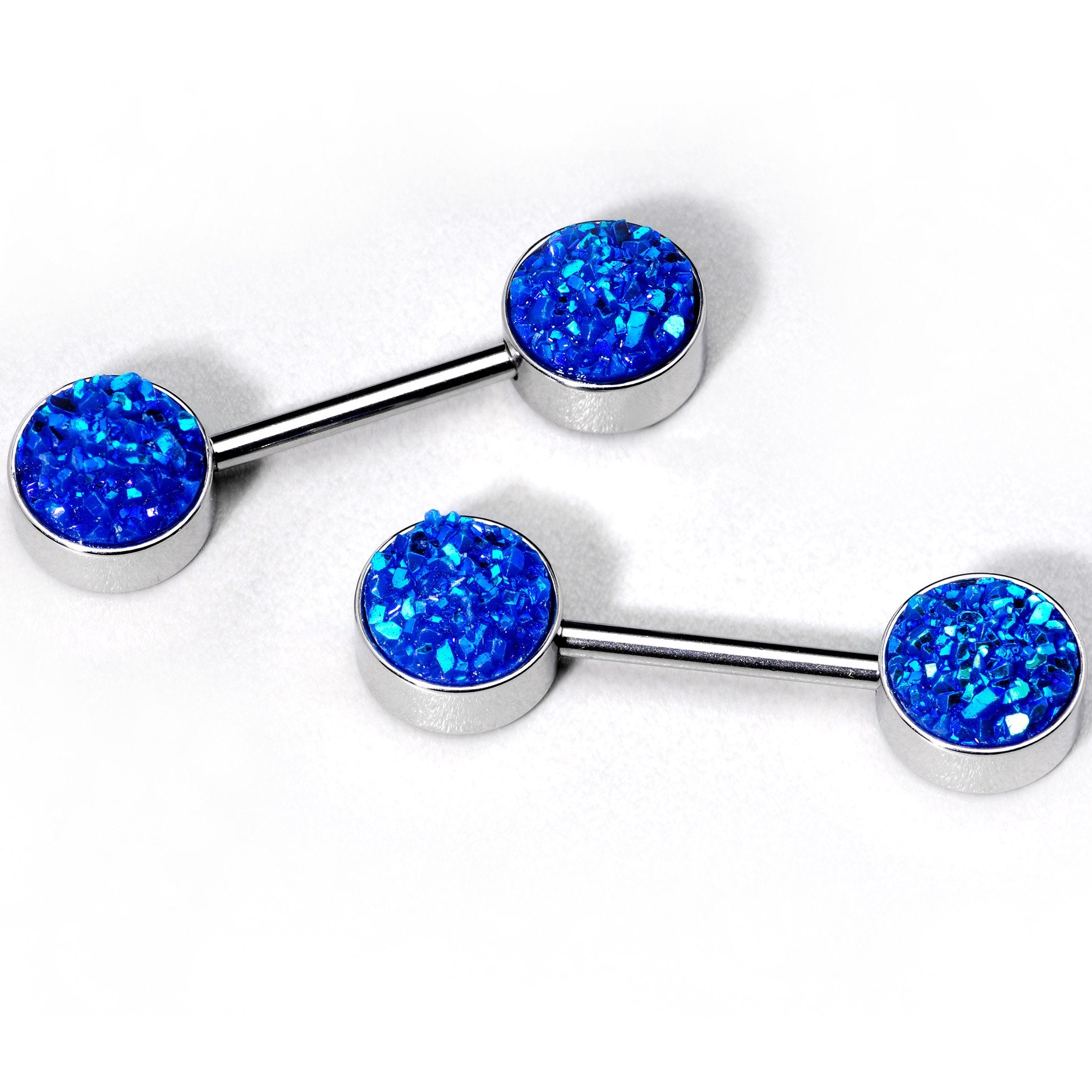 14 Gauge 9/16 Blue Synthetic Druzy Bodacious Barbell Nipple Ring Set