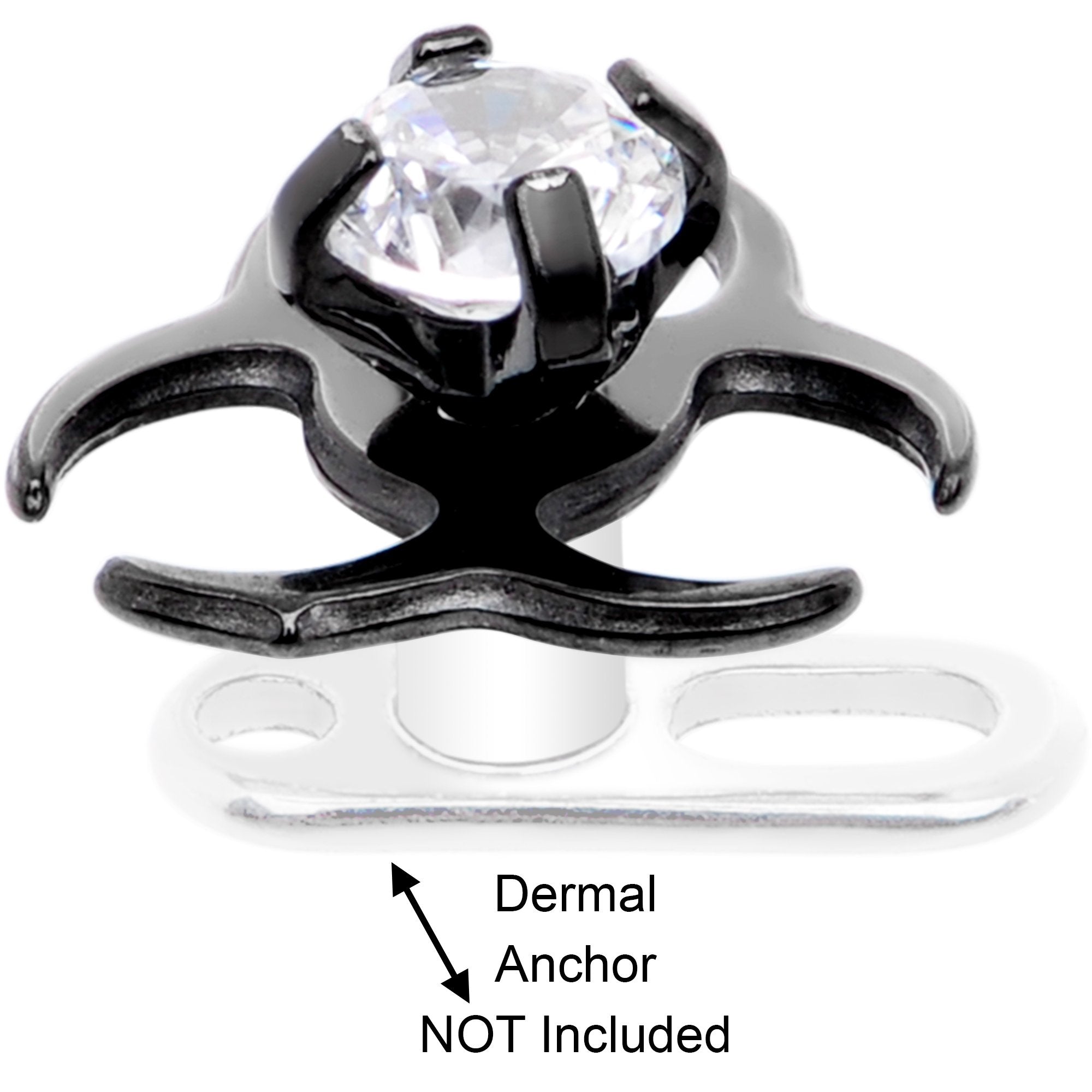 14 Gauge Clear Gem Black Biohazard Dermal Anchor Top