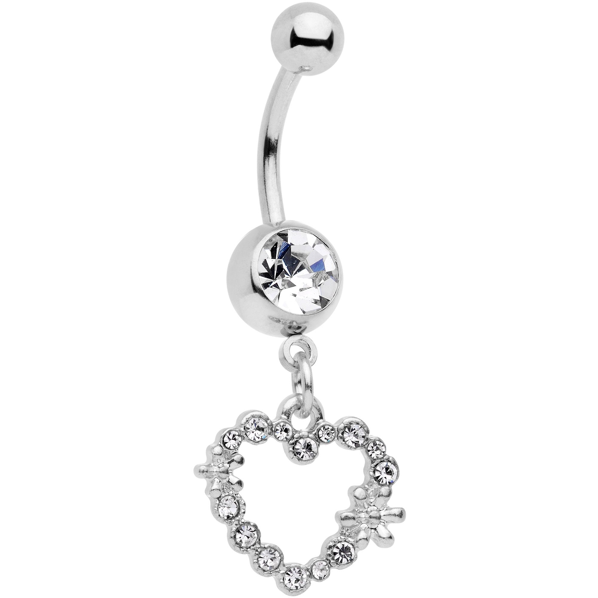 Clear Gem Valentine Flower Burst Heart Dangle Belly Ring