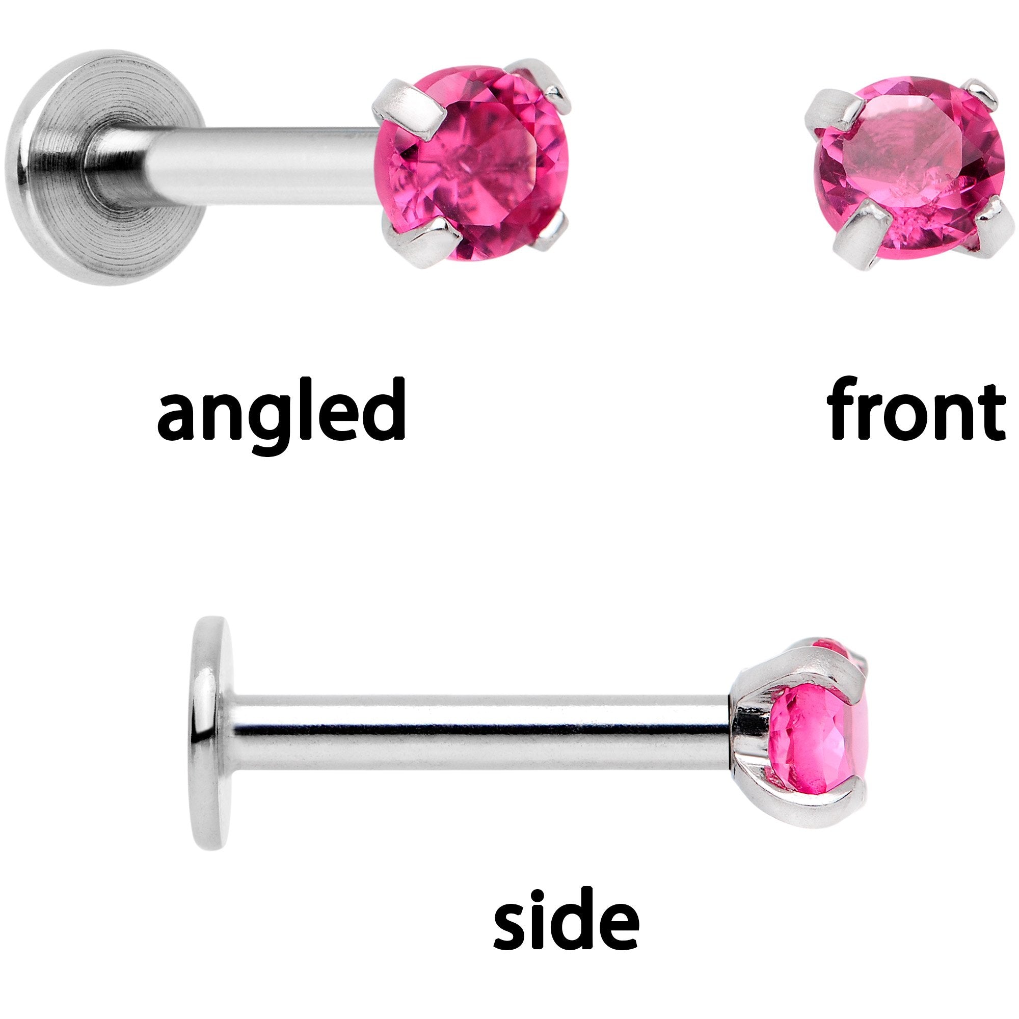 16 Gauge 1/4 Pink Gem Rose Flower Cartilage Tragus Earring Set of 3